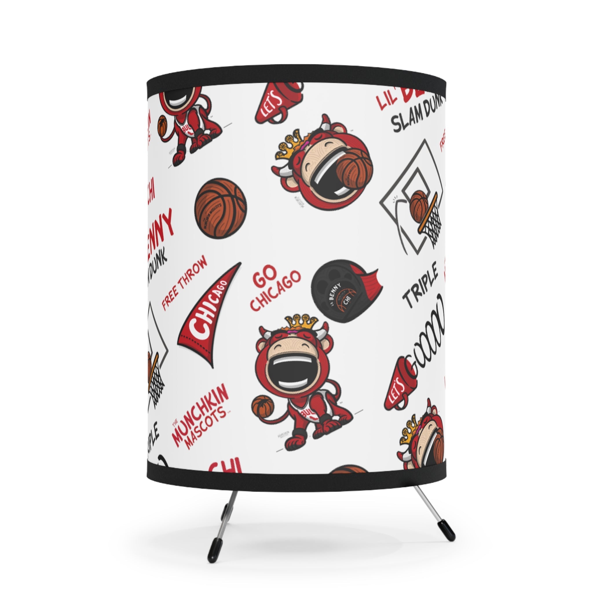 Tripod Lamp with High-Res Printed Shade, US\CA plug - Pattern - Lil' Benny CHI Basketball Printify