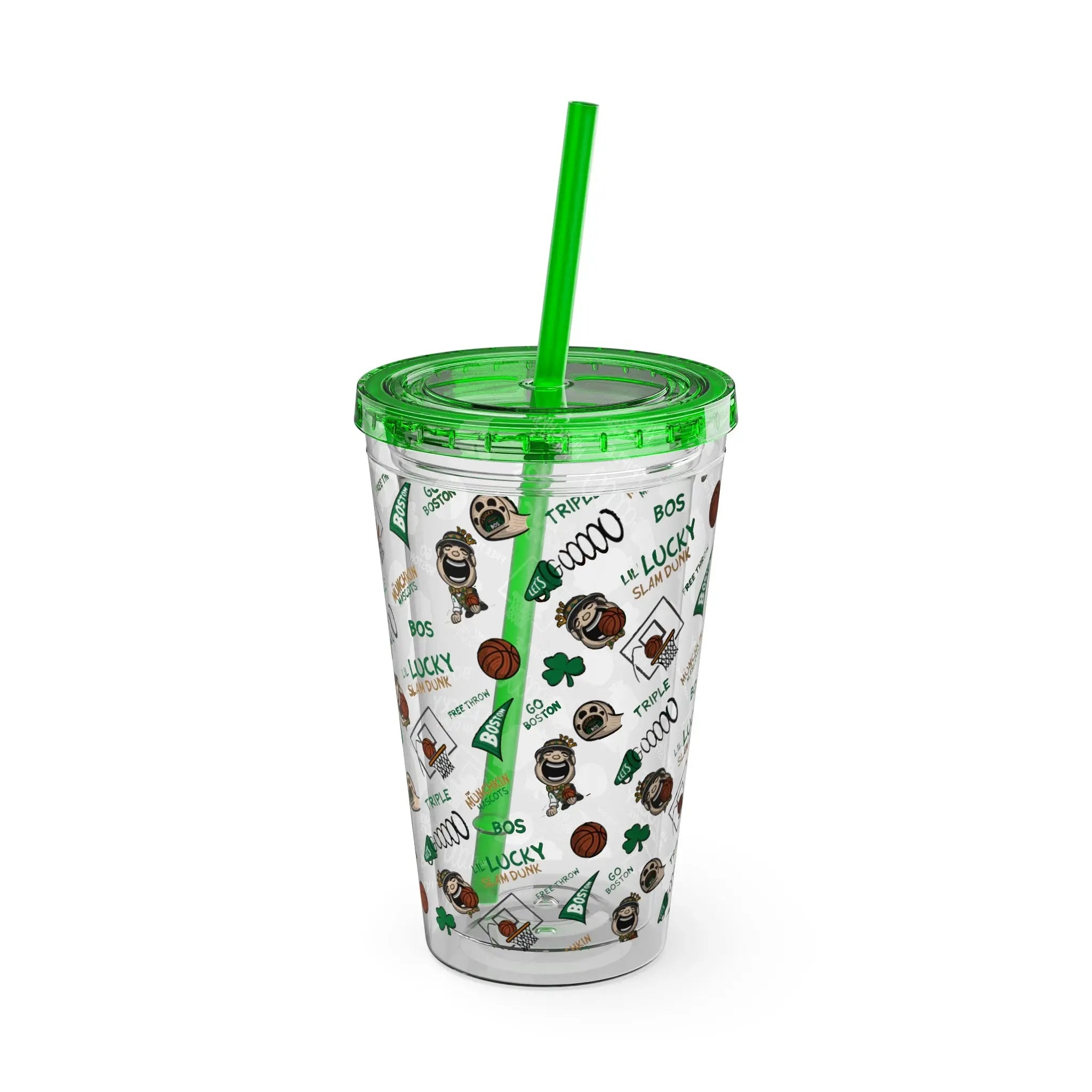 Sunsplash Tumbler with Straw, 16oz - Pattern - Lil' Lucky BOS Basketball Printify