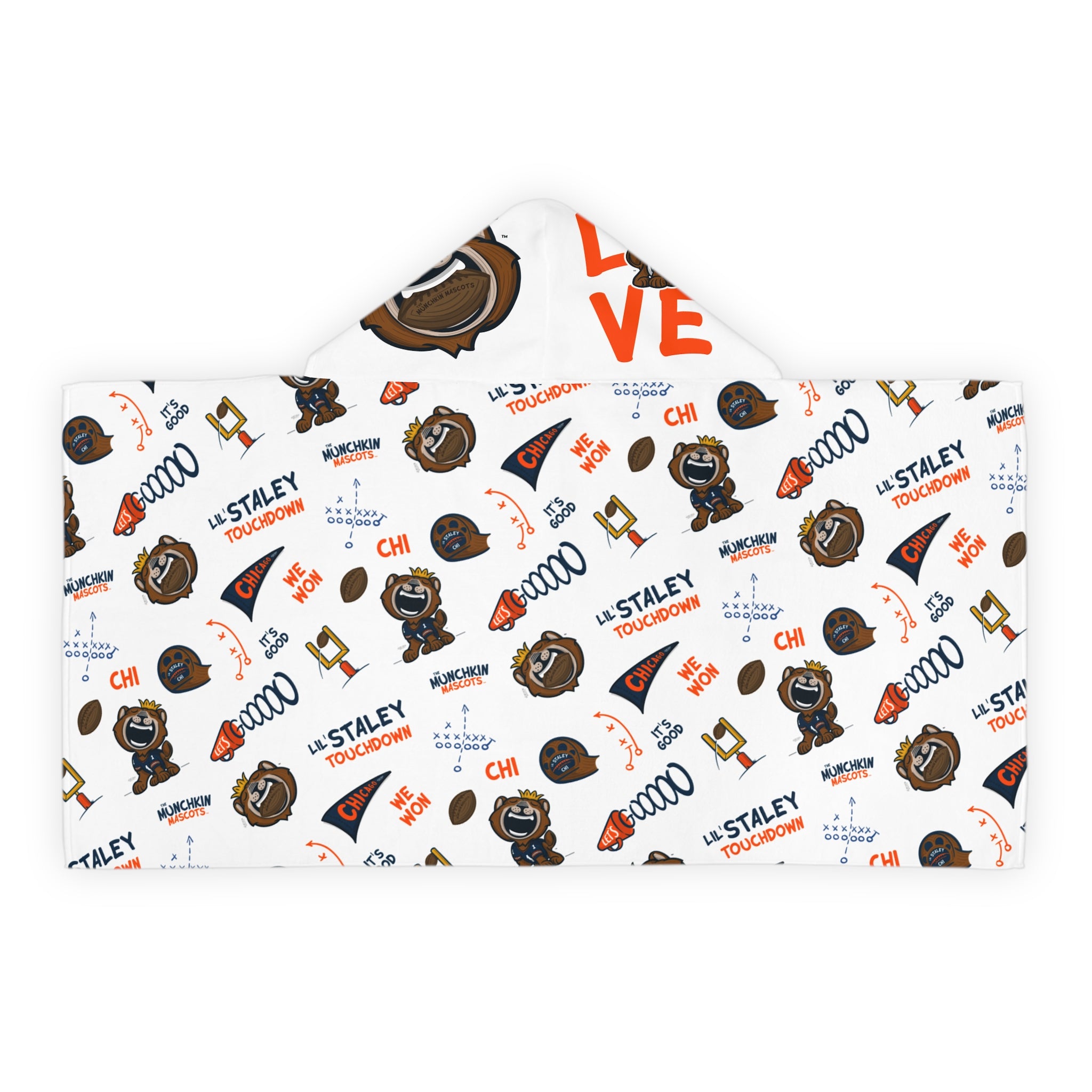 Chicago Football Hooded Towel Lil' Staley Pattern | Hand-Drawn Art | Gifts for Kids