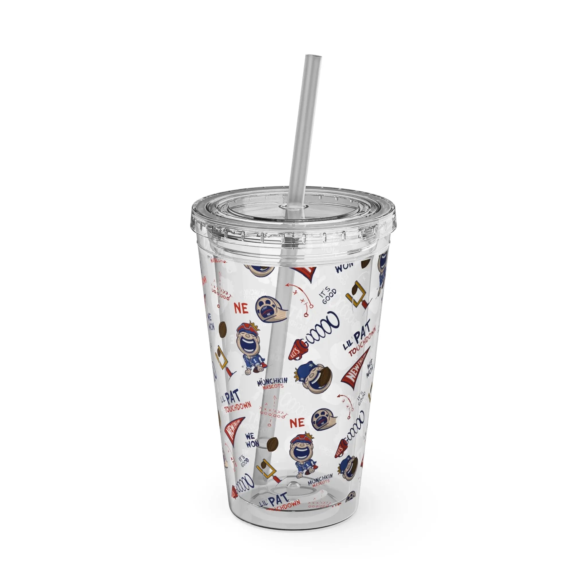Sunsplash Tumbler with Straw, 16oz - Pattern - Lil' Pat NE Football Printify
