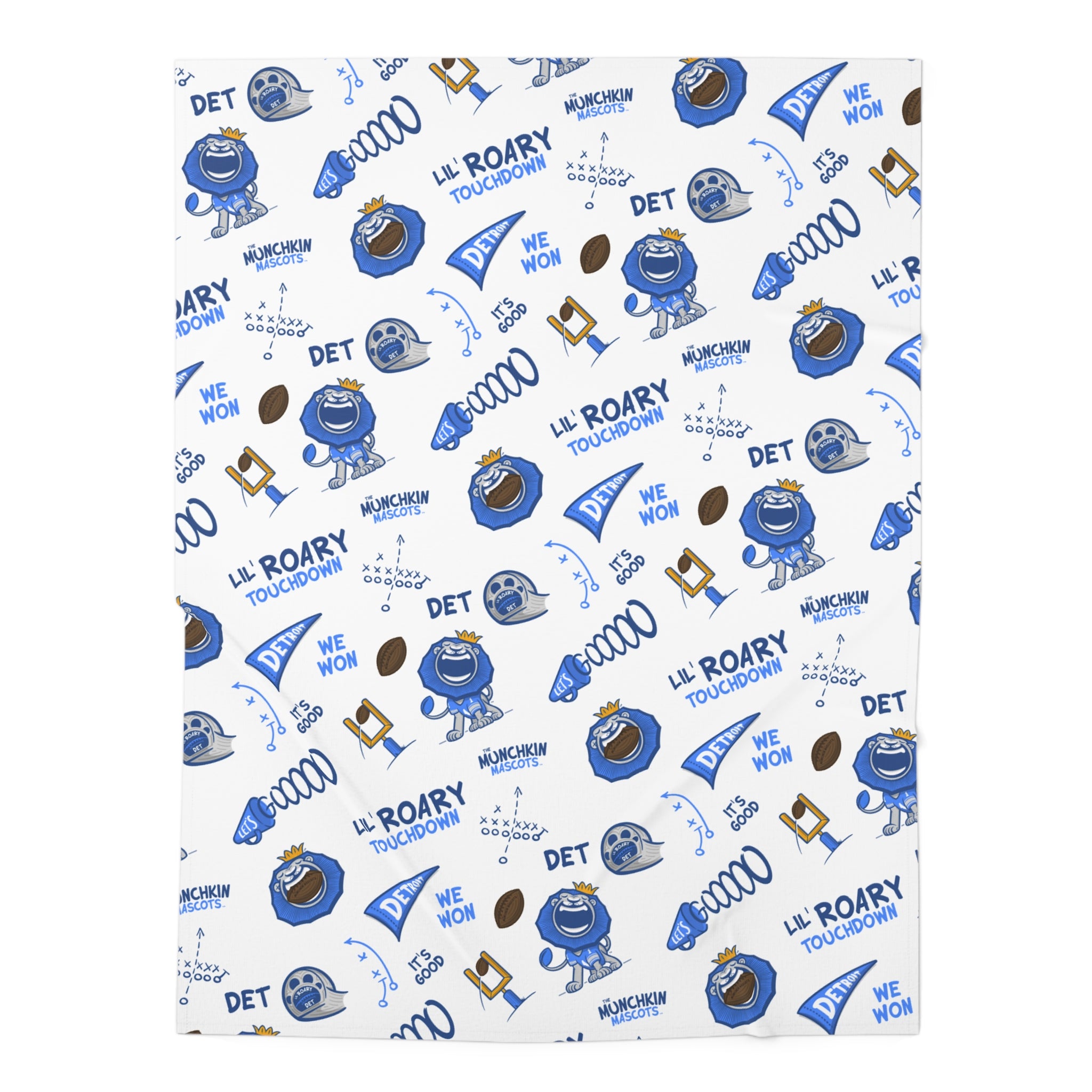 Detroit Football Baby Swaddle Blanket Lil' Roary Pattern | Hand-Drawn Art | Gifts for Newborns
