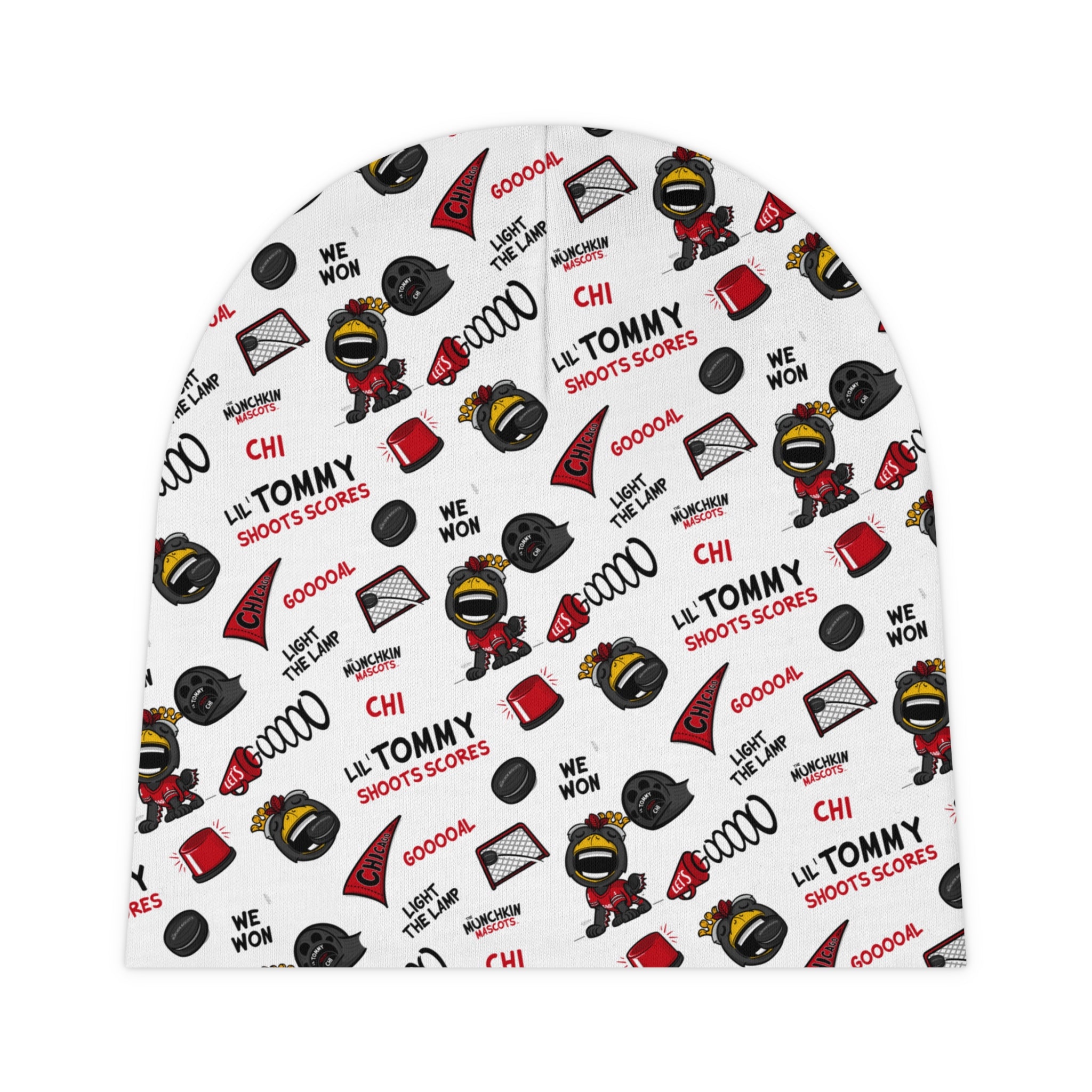 Chicago Hockey Baby Beanie Lil' Tommy Pattern | Hand-Drawn Art | Gifts for Newborns