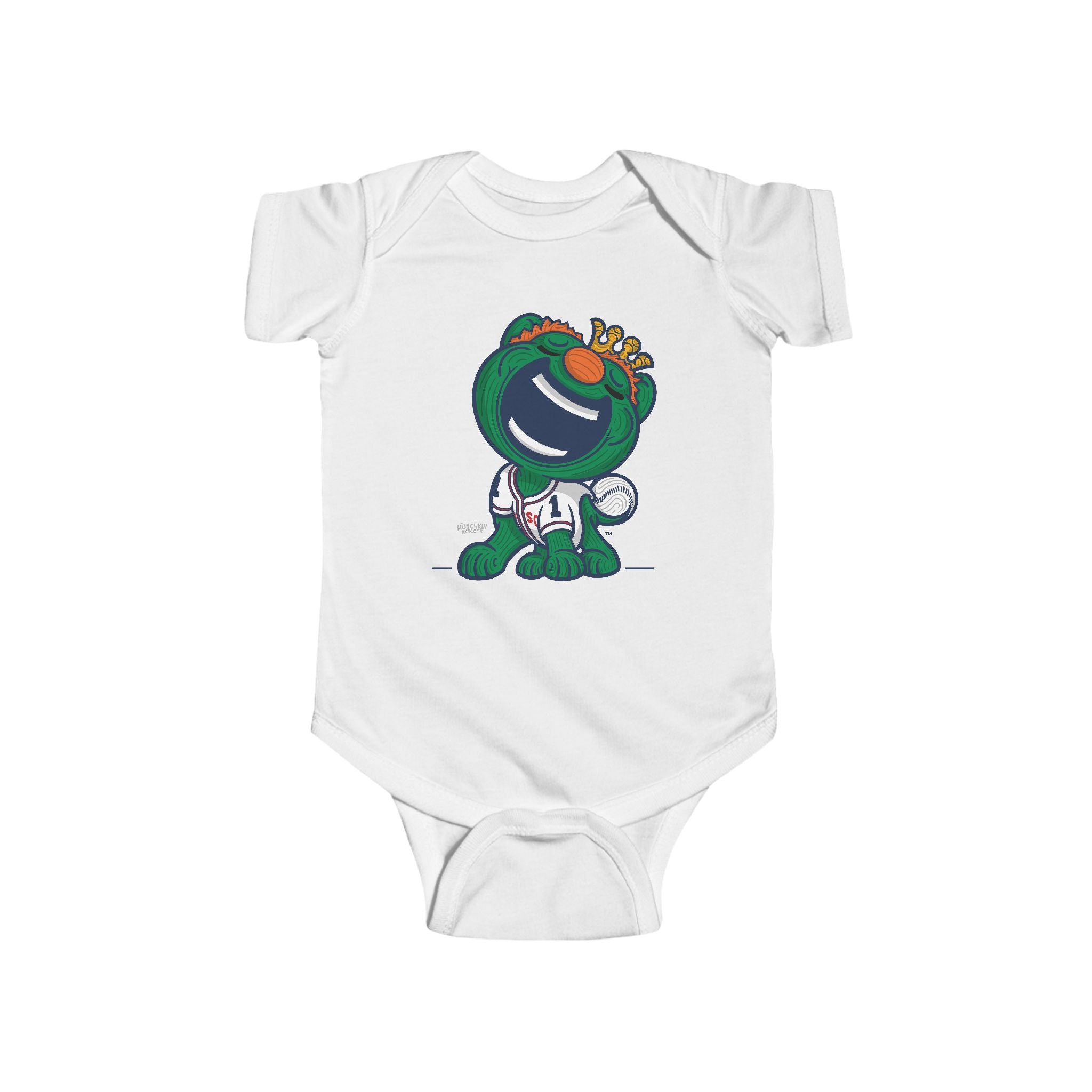 Boston Baseball Newborn & Infant Lil' Wally 'Munchkin Mascot' Jersey Bodysuit | Hand-Drawn Art | Gifts for Newborns