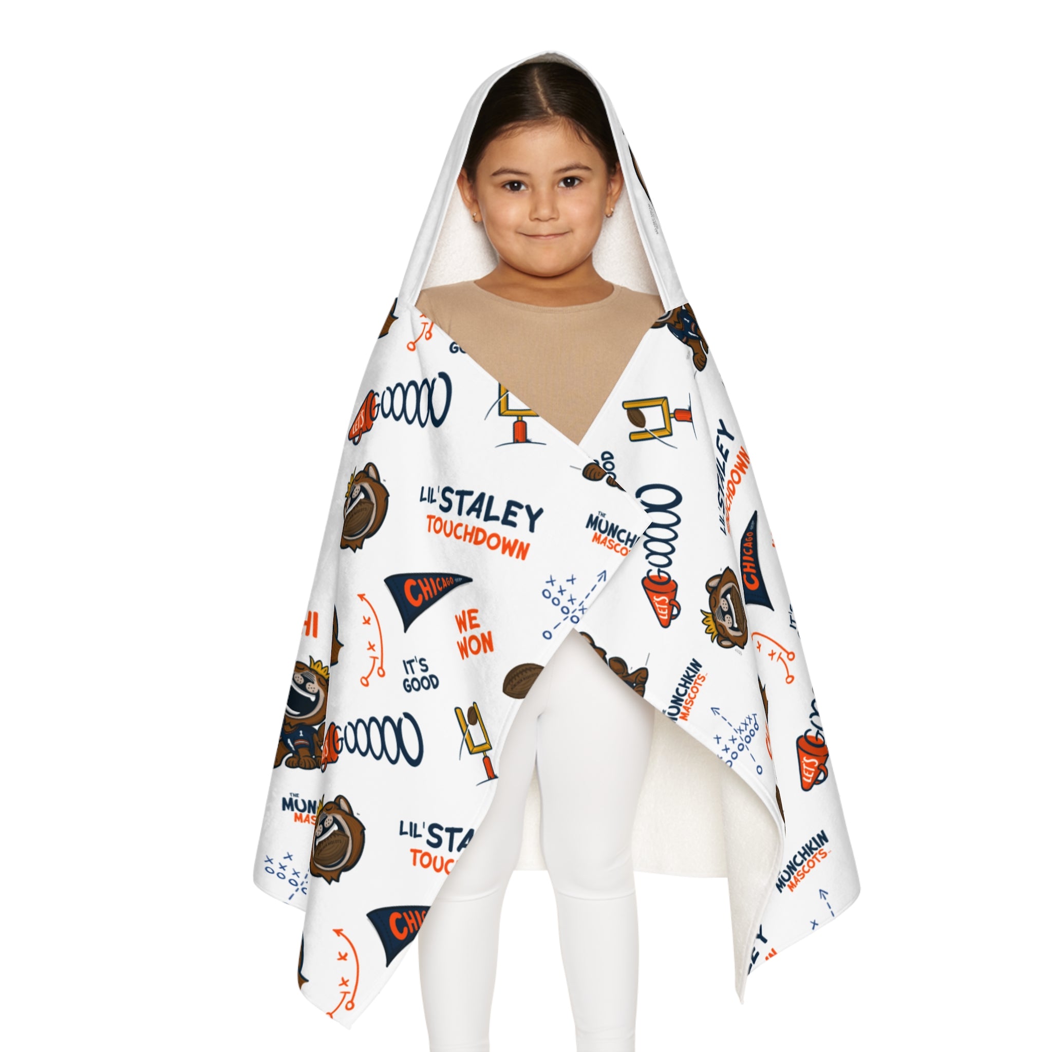 Chicago Football Hooded Towel Lil' Staley Pattern | Hand-Drawn Art | Gifts for Kids