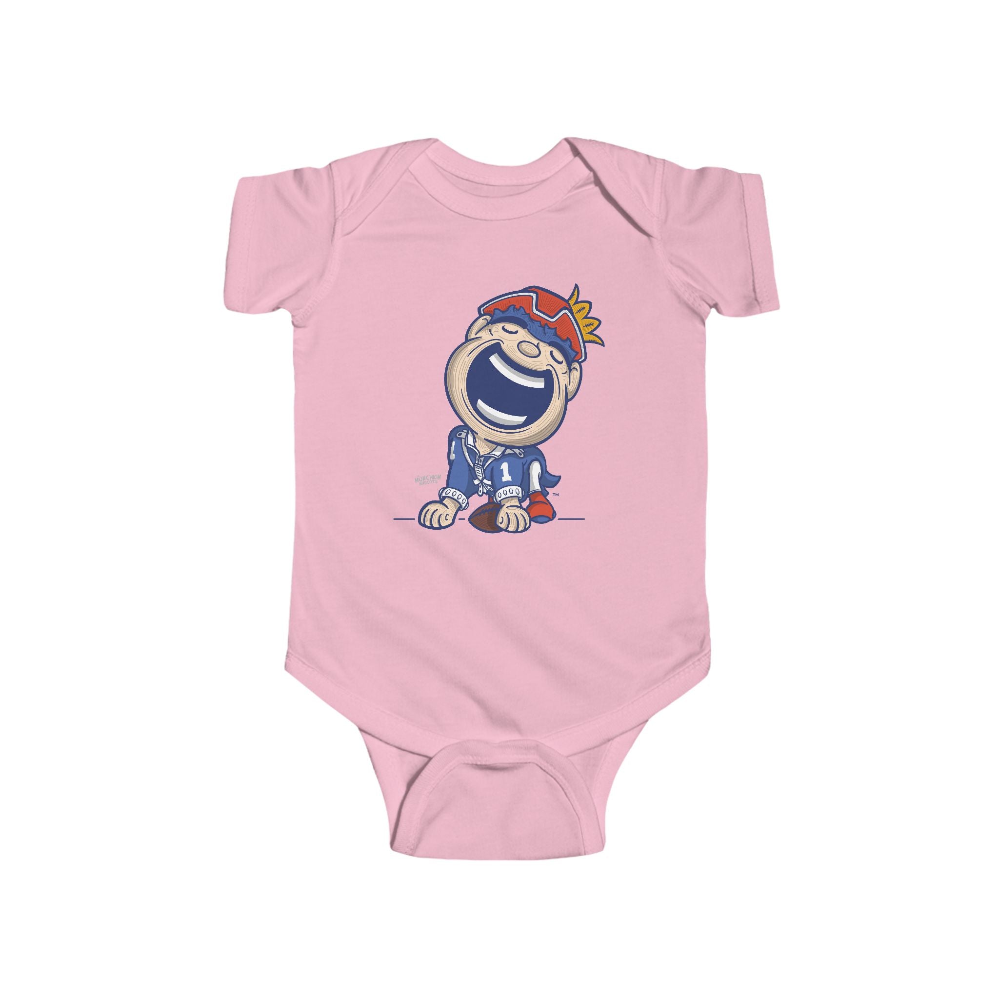 New England Football Newborn & Infant Lil' Pat 'Munchkin Mascot' Jersey Bodysuit | Hand-Drawn Art | Gifts for Newborns