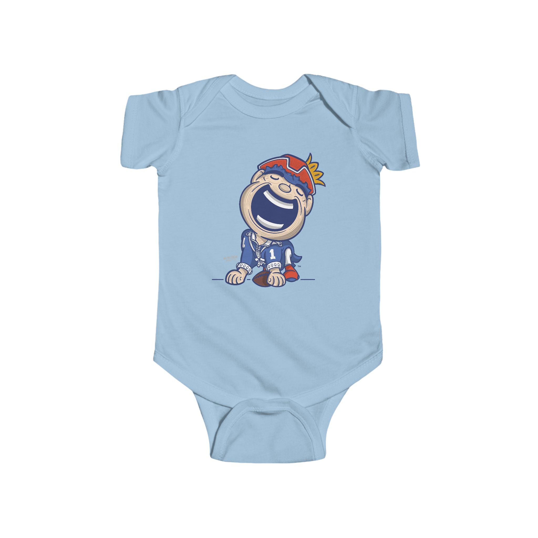 New England Football Newborn & Infant Lil' Pat 'Munchkin Mascot' Jersey Bodysuit | Hand-Drawn Art | Gifts for Newborns