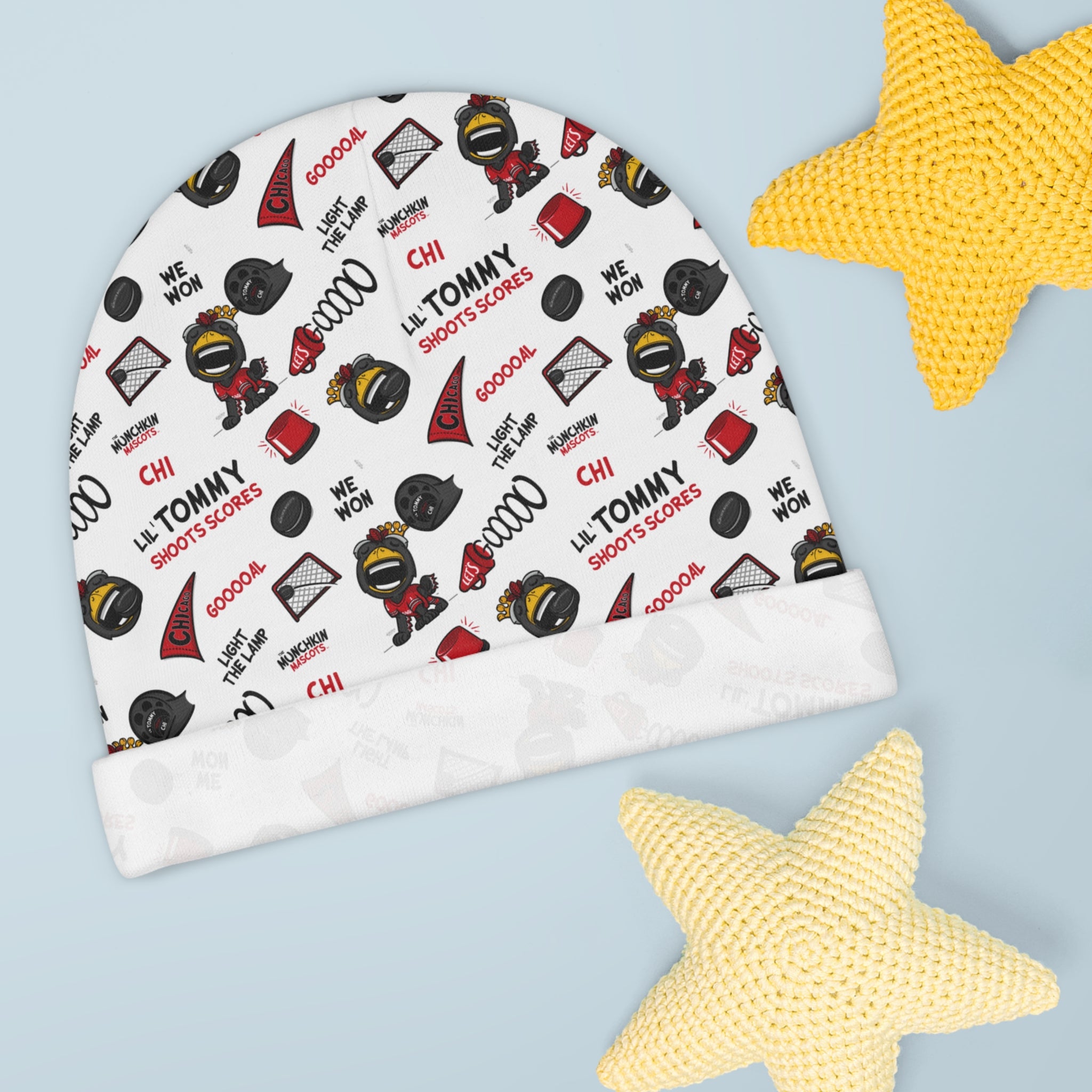 Chicago Hockey Baby Beanie Lil' Tommy Pattern | Hand-Drawn Art | Gifts for Newborns