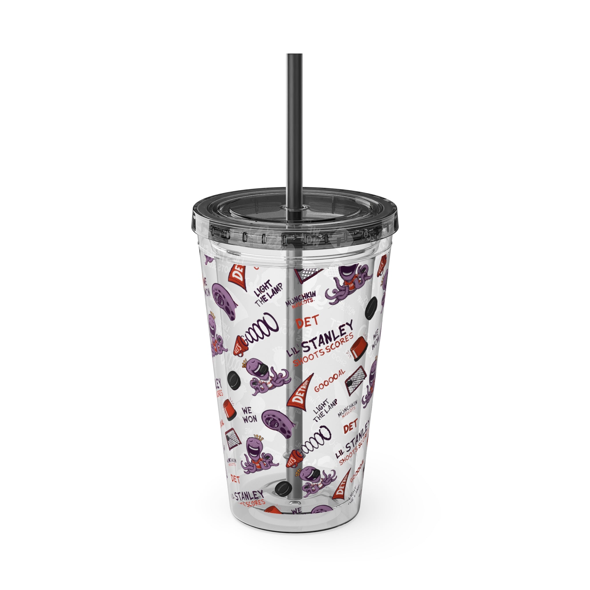Detroit Hockey Tumbler with Straw Lil' Stanley Pattern | Hand-Drawn Art | Gifts for Kids
