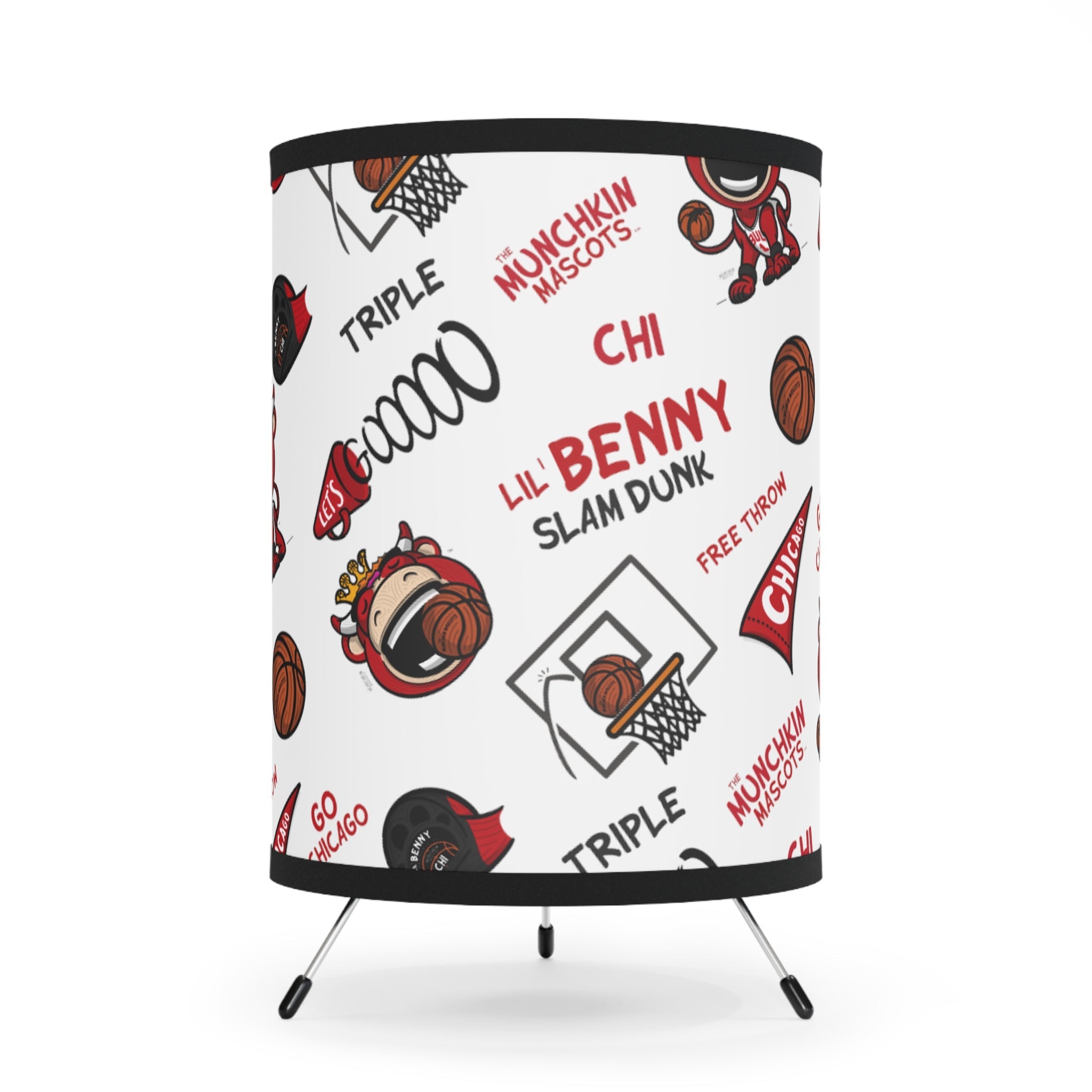 Tripod Lamp with High-Res Printed Shade, US\CA plug - Pattern - Lil' Benny CHI Basketball Printify