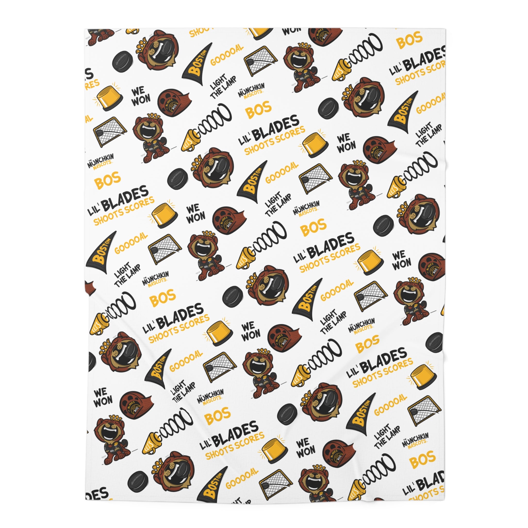 Boston Hockey Baby Swaddle Blanket Lil' Blades Pattern | Hand-Drawn Art | Gifts for Newborns