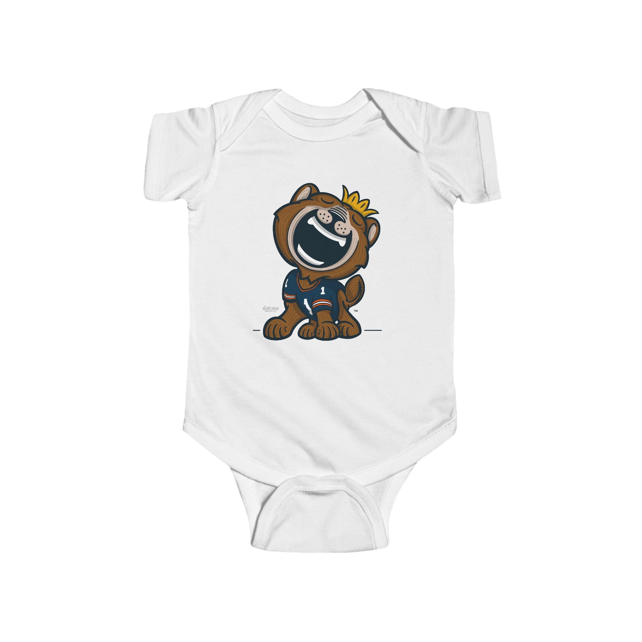 Chicago Football Newborn & Infant Lil' Staley 'Munchkin Mascot' Jersey Bodysuit | Hand-Drawn Art | Gifts for Newborns