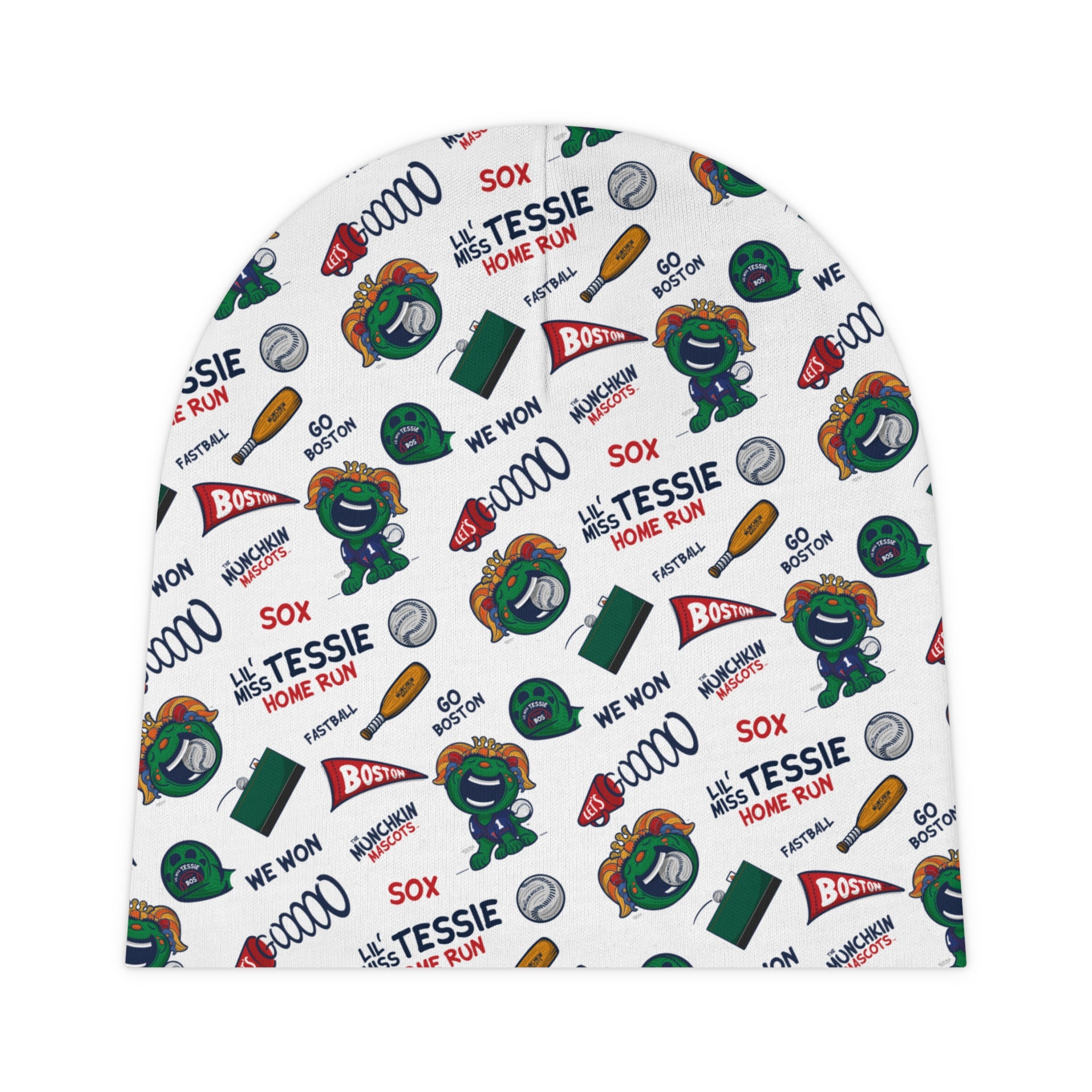 Boston Baseball Baby Beanie Lil' Miss Tessie Pattern | Hand-Drawn Art | Gifts for Newborns