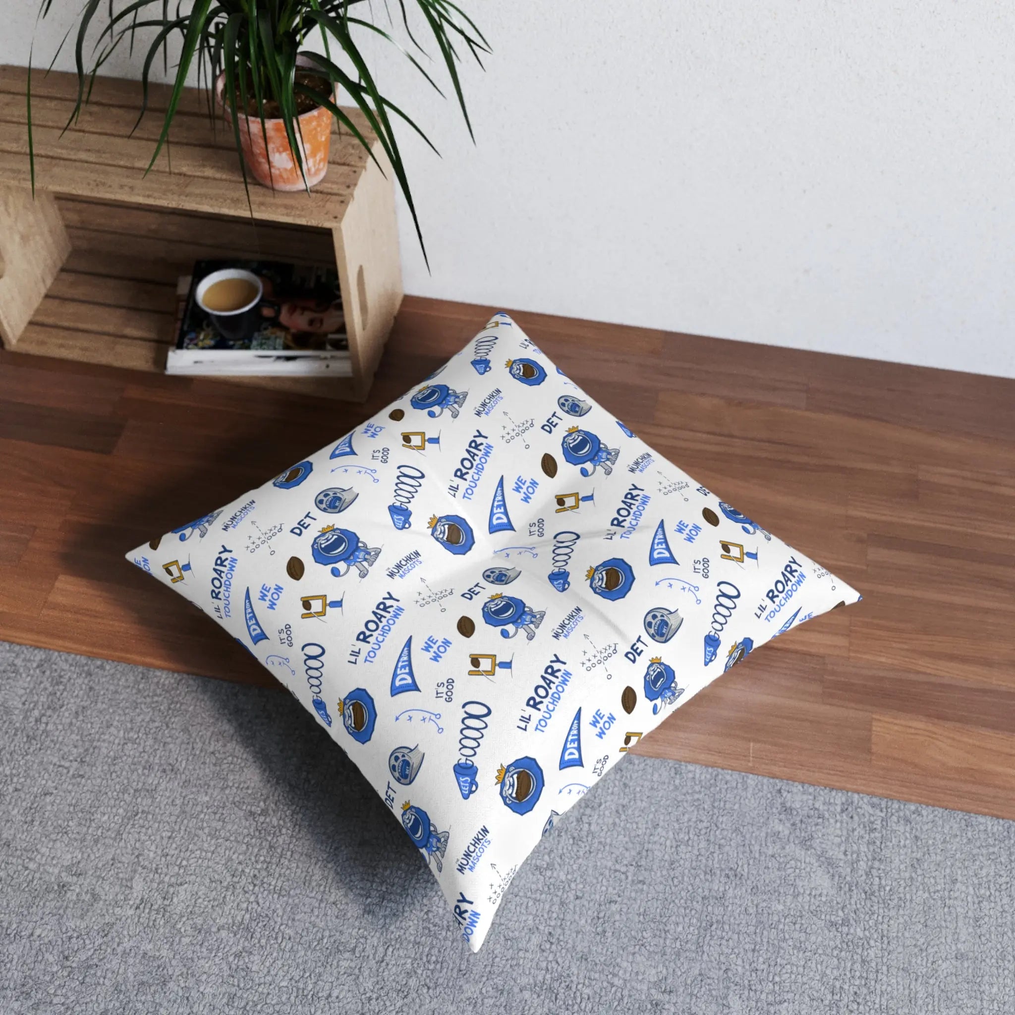 Tufted Floor Pillow, Square - Pattern + Future - Lil' Roary DET Football Printify