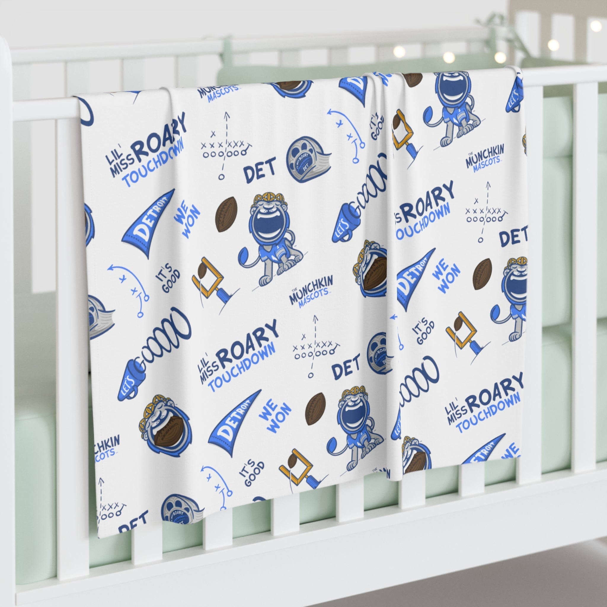 Baby Swaddle Blanket - Pattern - Lil' Miss Roary DET Football Printify
