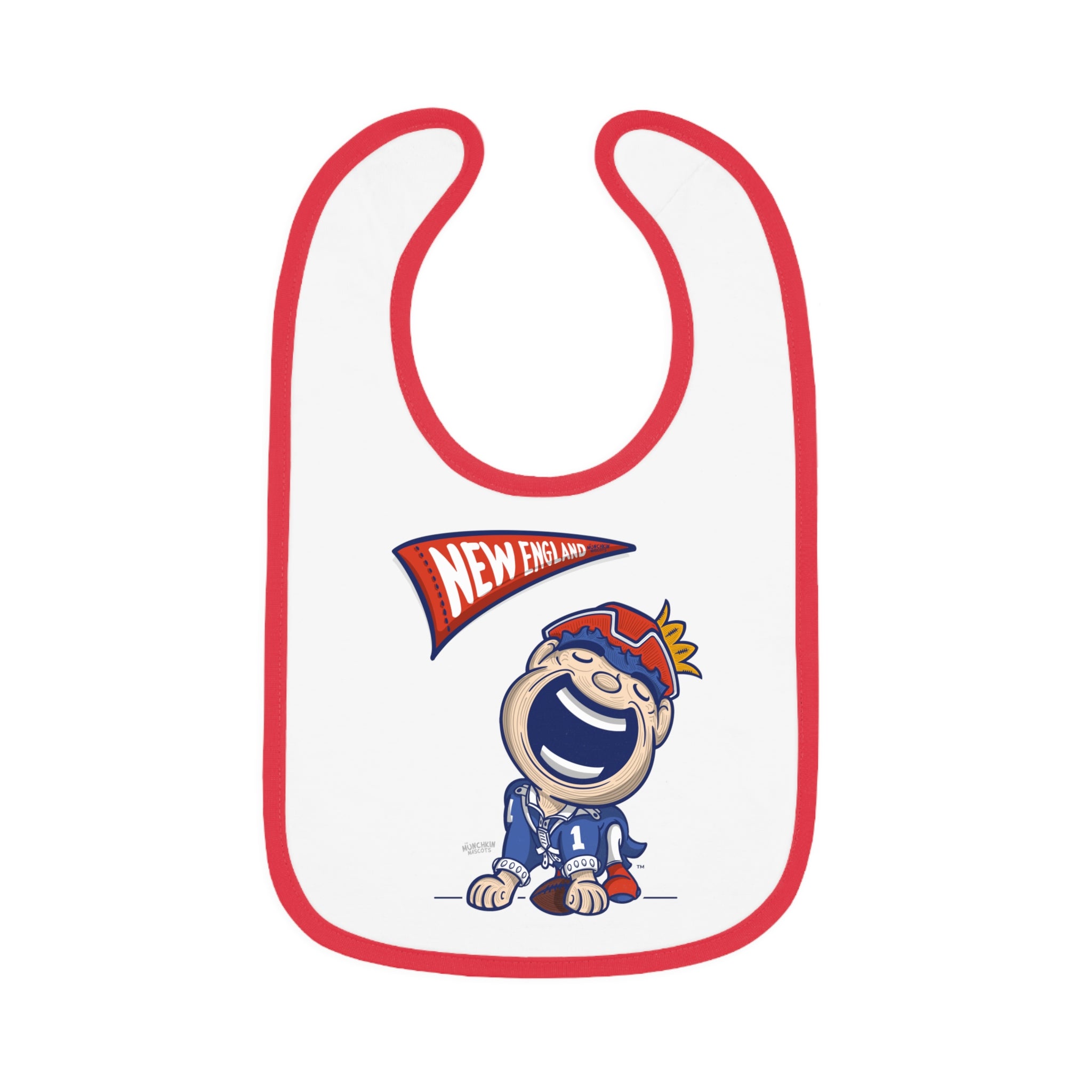 New England Football Baby Bib & Infant Lil' Pat Themed | Hand-Drawn Art | Gifts for Newborns
