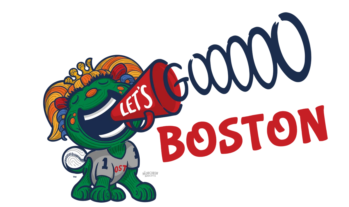 Lil' Miss Tessie baby mascot cheering Let's Goooo Boston through a megaphone