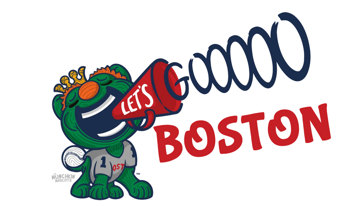 Lil' Wally baby mascot cheering Let's Goooo Boston through a megaphone