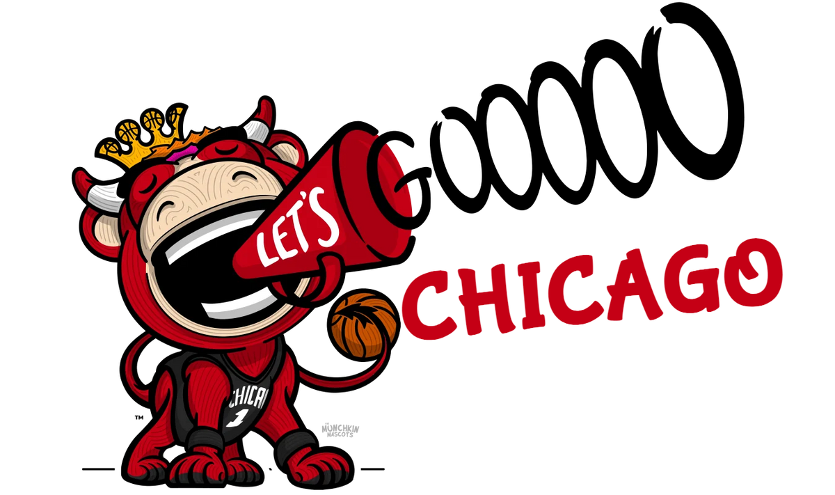 Lil' Benny baby mascot cheering Let's Goooo Chicago through a megaphone