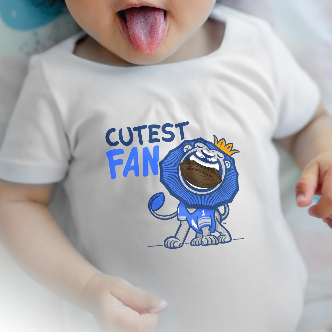 Baby wearing a Lil' Roary 'Cutest Fan' football bodysuit
