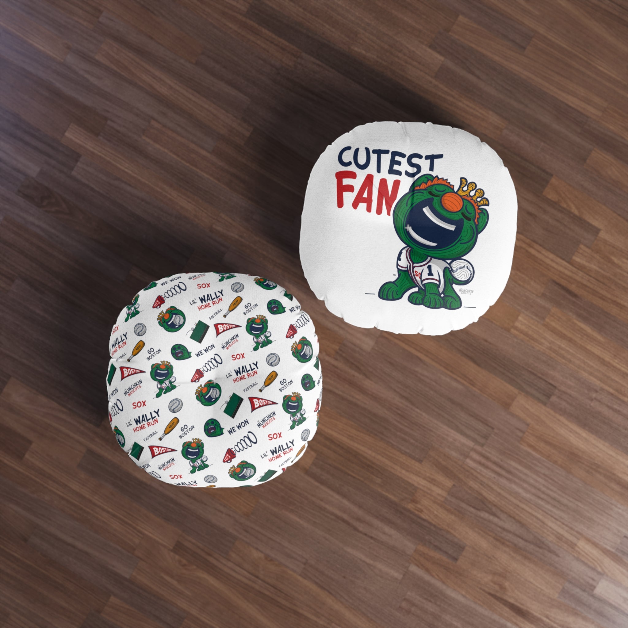 Tufted Floor Pillow, Round - Pattern + Cutest Fan - Lil' Wally BOS Baseball