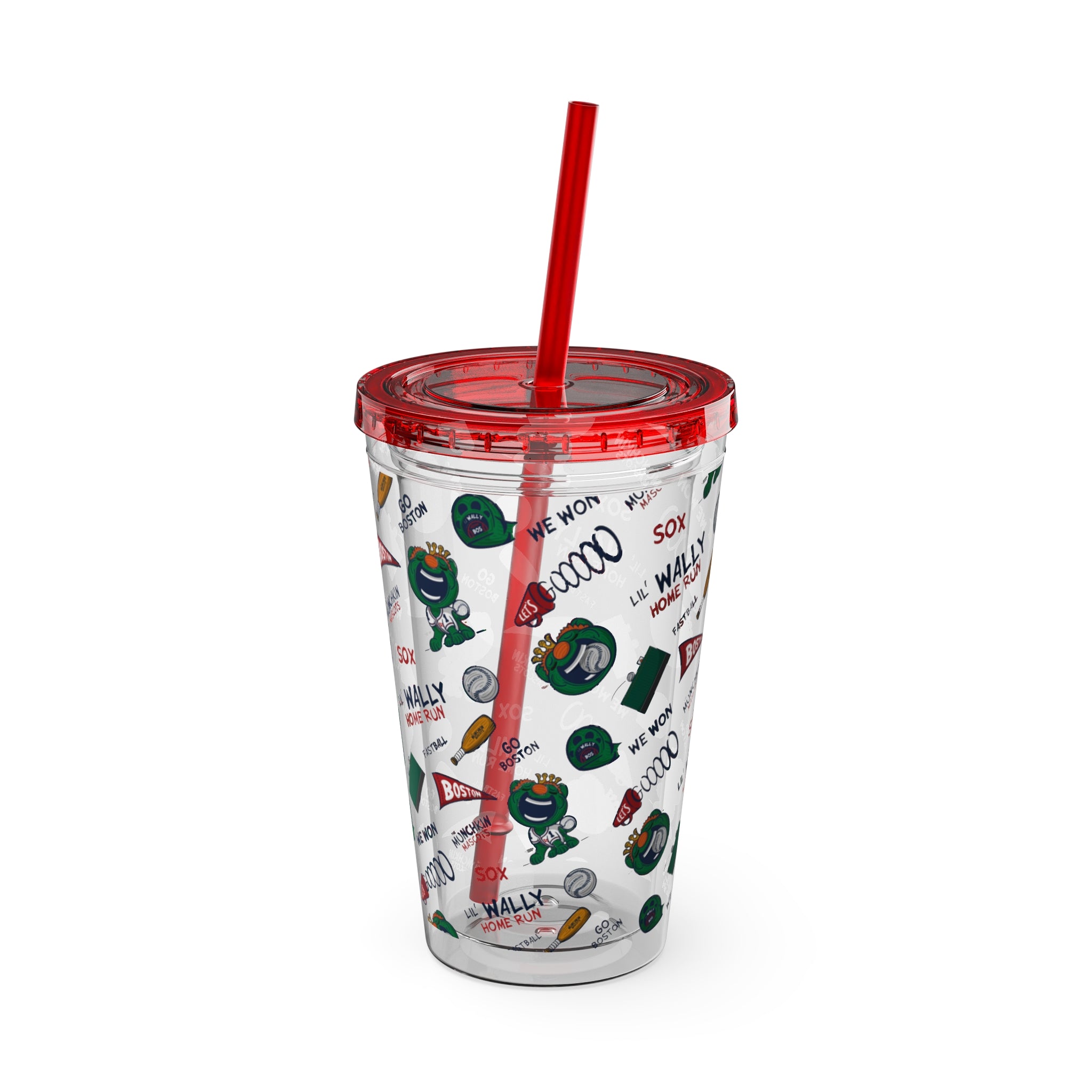 Sunsplash Tumbler with Straw, 16oz - Pattern - Lil' Wally BOS Baseball