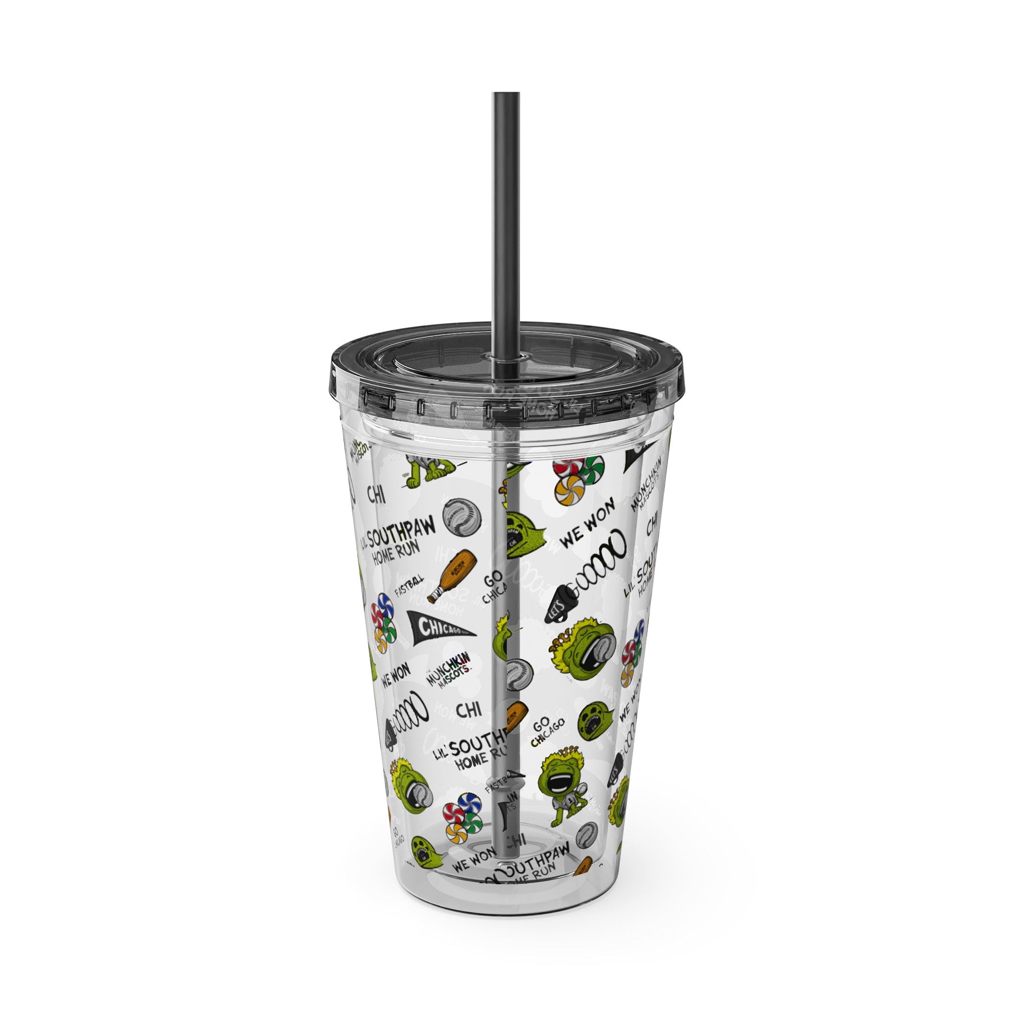 Sunsplash Tumbler with Straw, 16oz - Pattern - Lil' Southpaw CHI Baseball