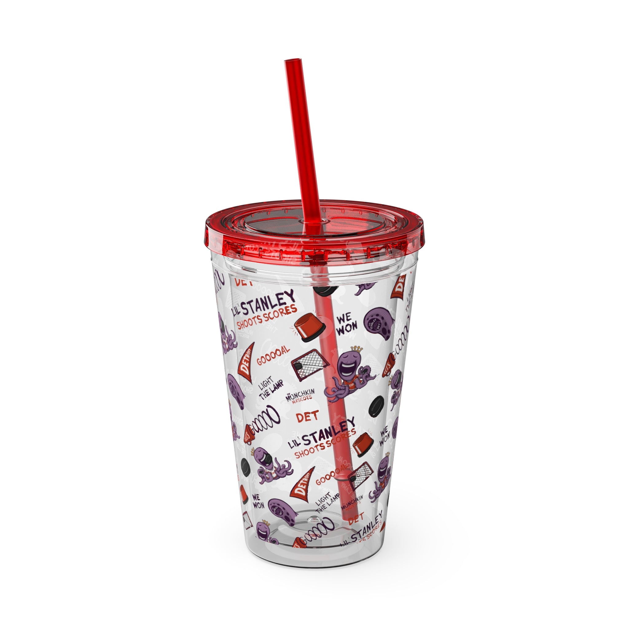 Sunsplash Tumbler with Straw, 16oz - Pattern - Lil' Stanley DET Hockey