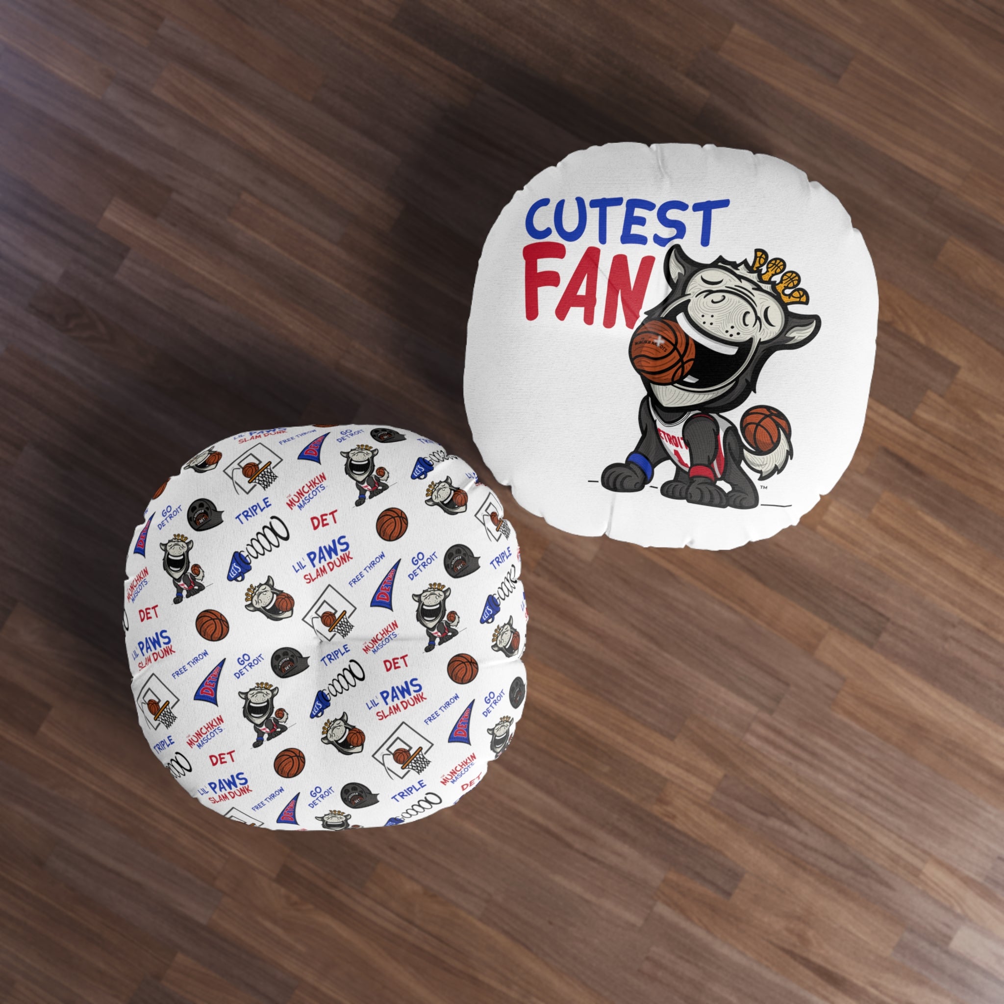 Tufted Floor Pillow, Round - Pattern + Cutest Fan - Lil' Hooper DET Basketball