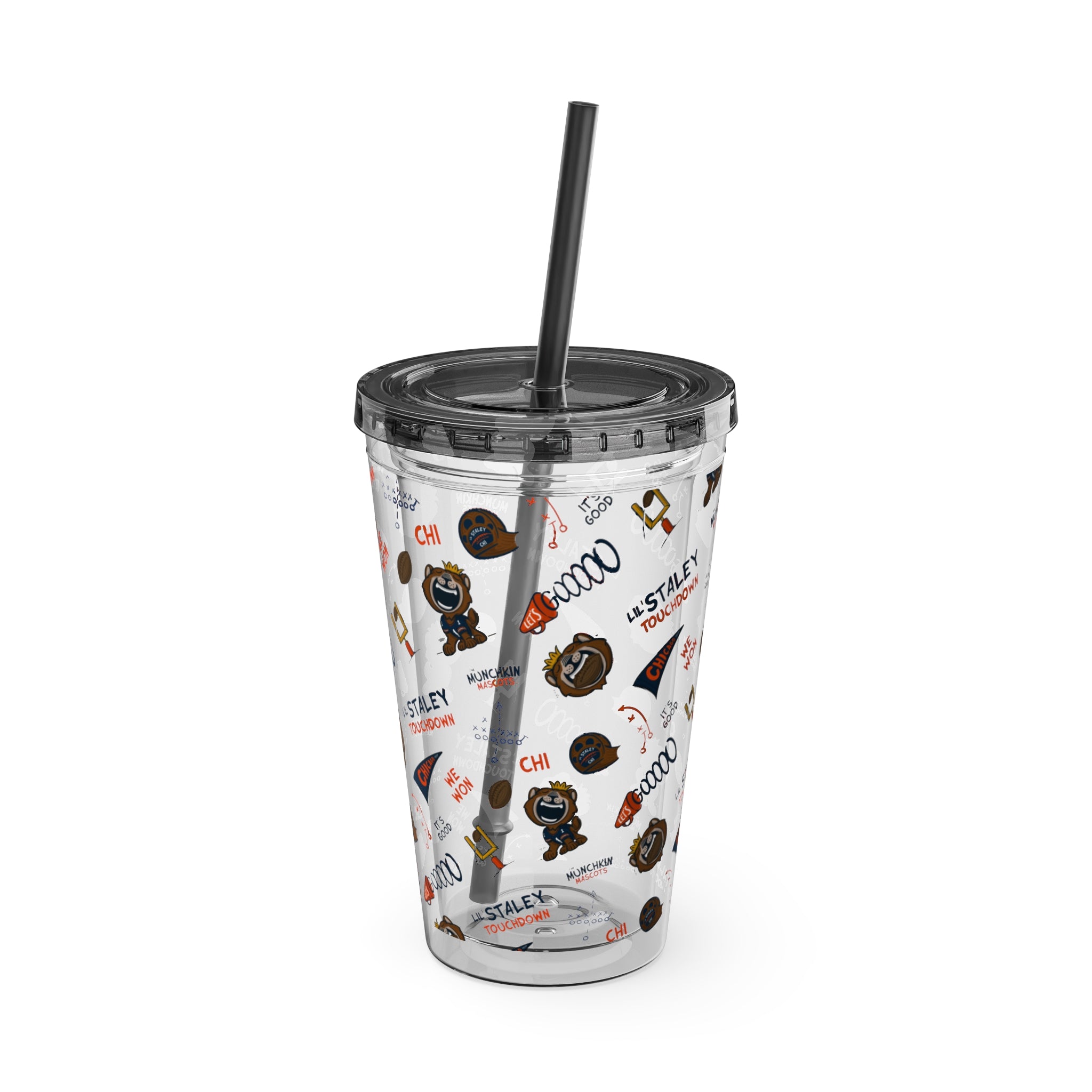 Sunsplash Tumbler with Straw, 16oz - Pattern - Lil' Staley CHI Football