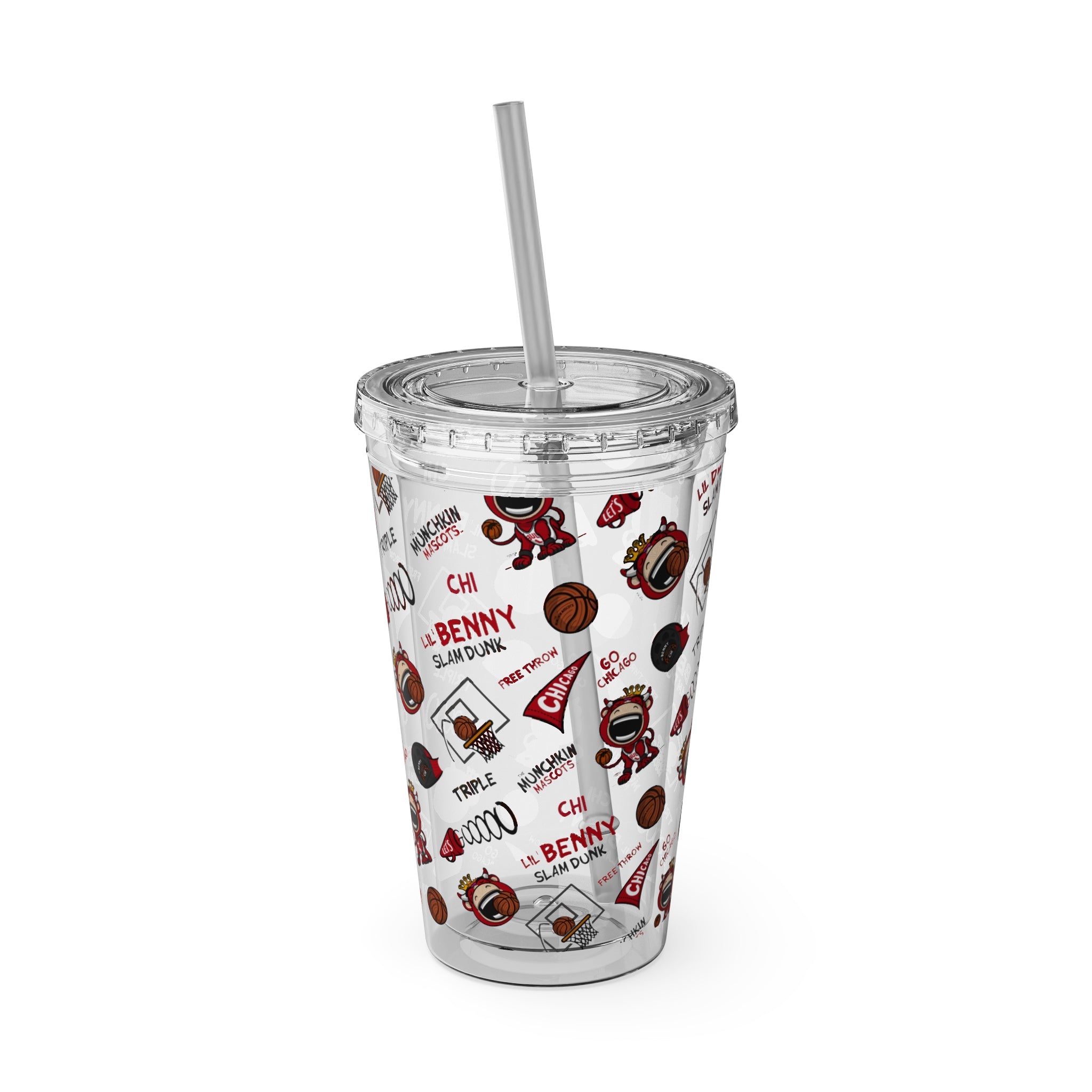 Sunsplash Tumbler with Straw, 16oz - Pattern - Lil' Benny CHI Basketball