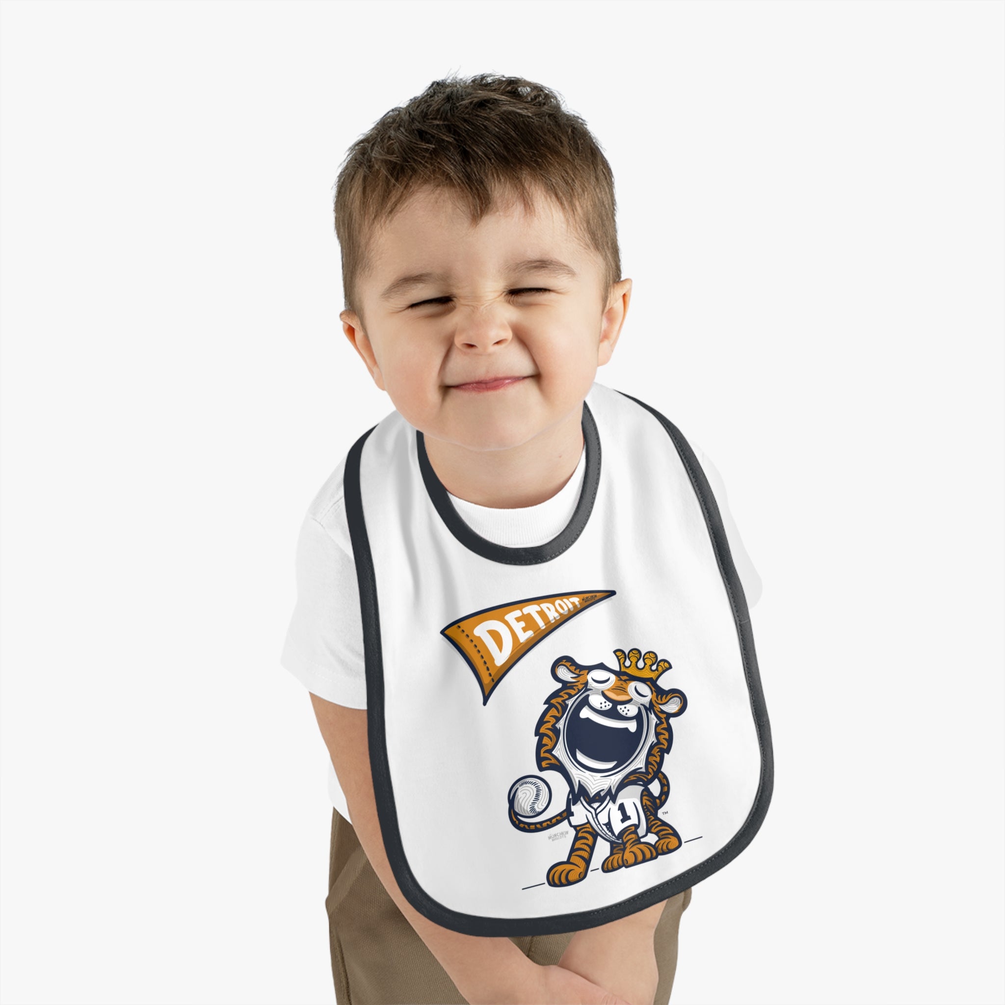 Baby Contrast Trim Jersey Bib - Flag + Lil' Paws - Lil' Paws DET Baseball