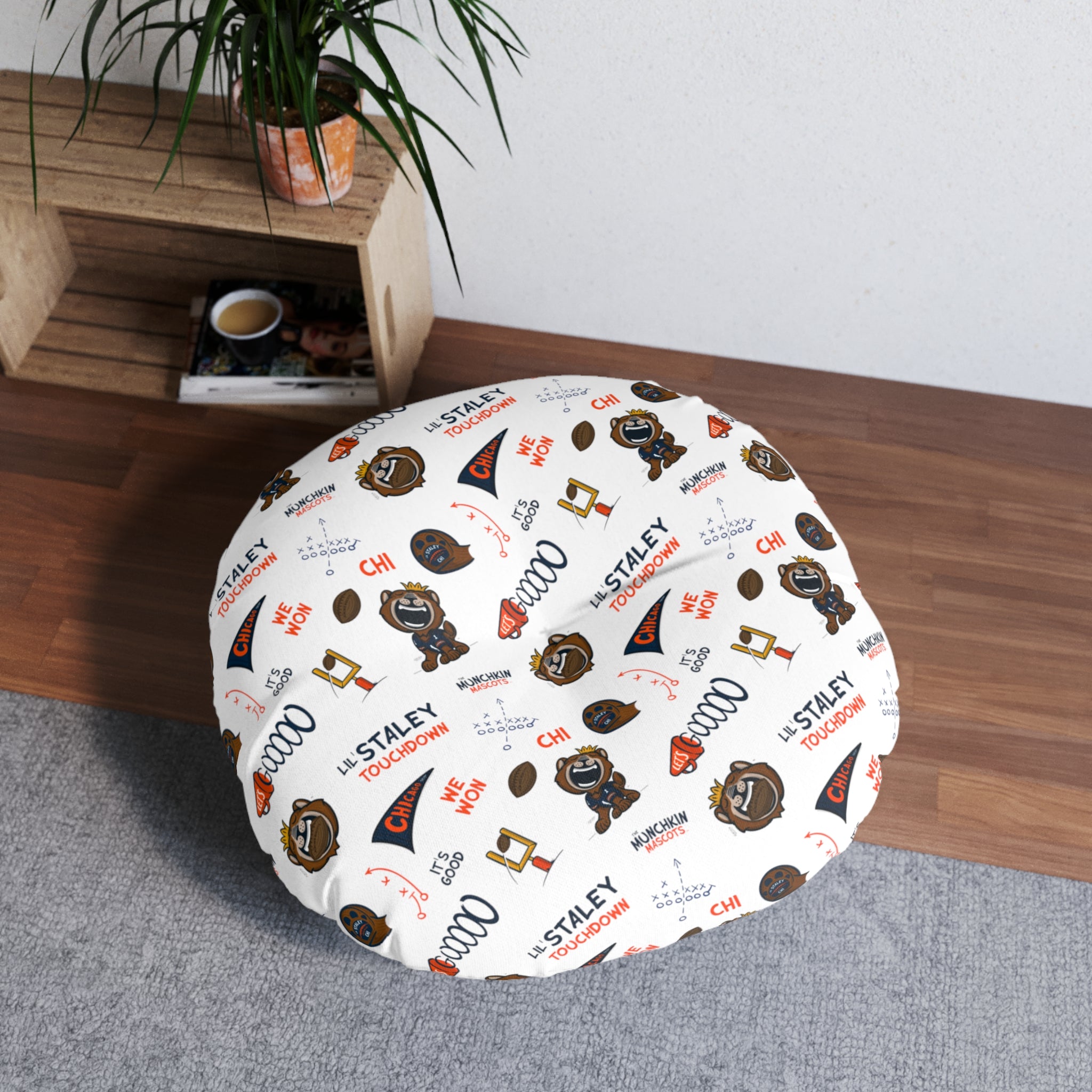 Tufted Floor Pillow, Round - Pattern + Cutest Fan - Lil' Staley CHI Football