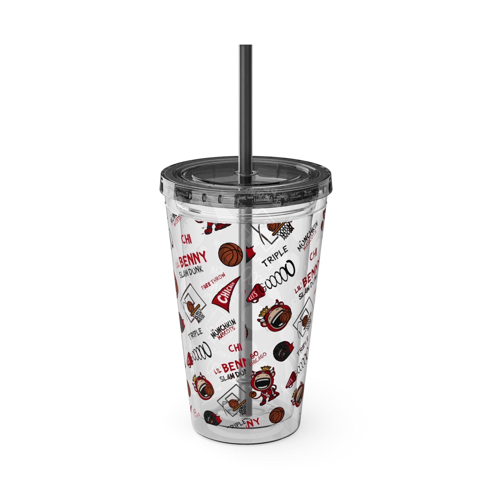 Chicago Basketball Tumbler with Straw Lil' Benny Pattern | Hand-Drawn Art | Gifts for Kids