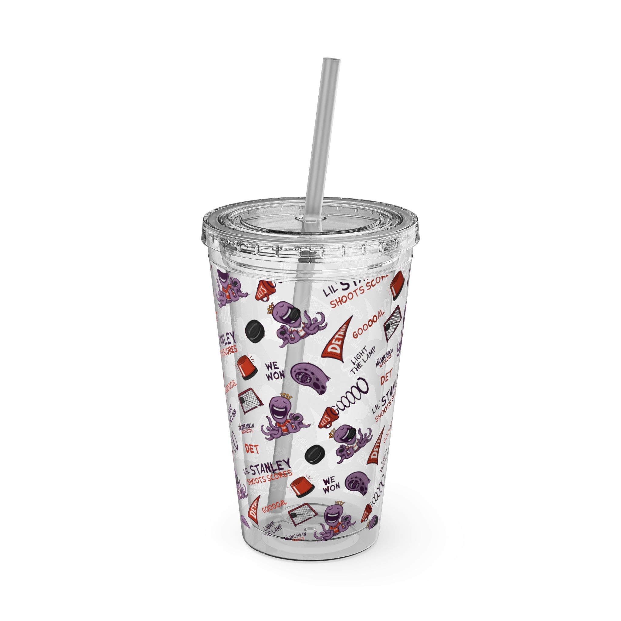 Sunsplash Tumbler with Straw, 16oz - Pattern - Lil' Stanley DET Hockey