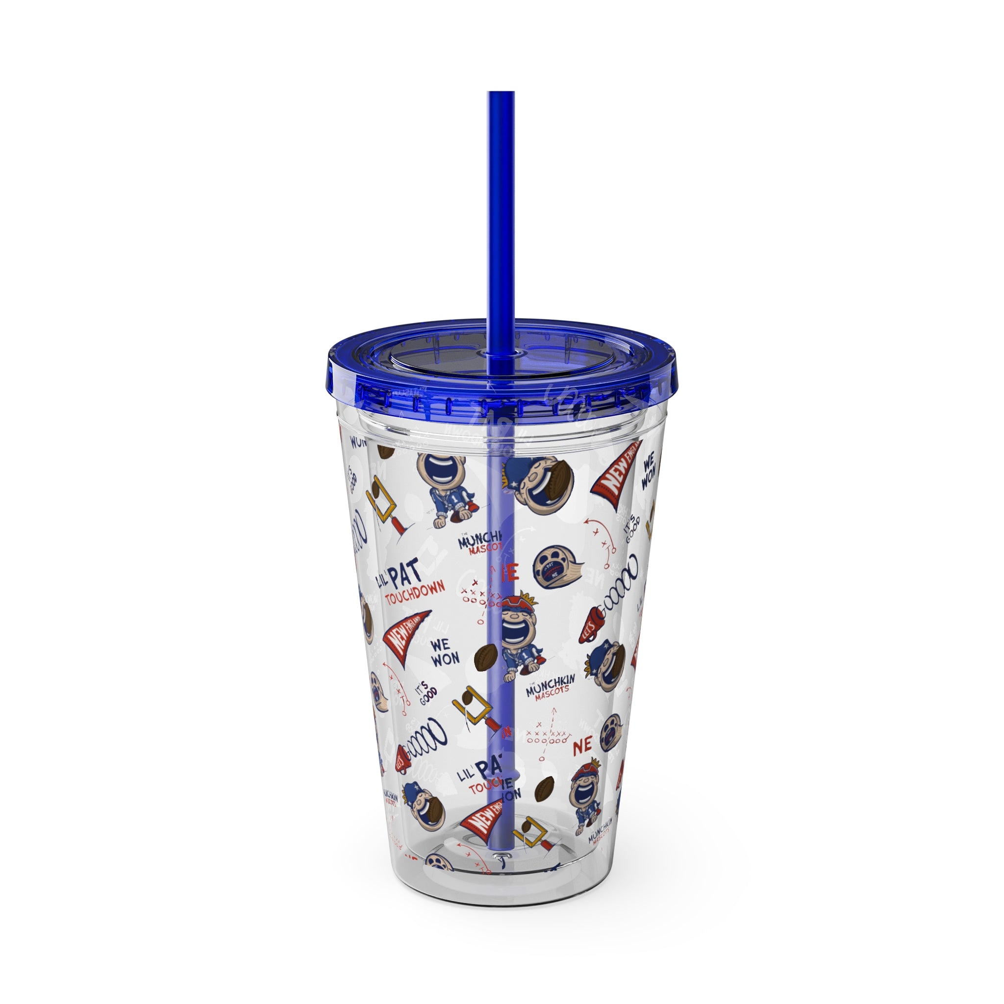 Sunsplash Tumbler with Straw, 16oz - Pattern - Lil' Pat NE Football