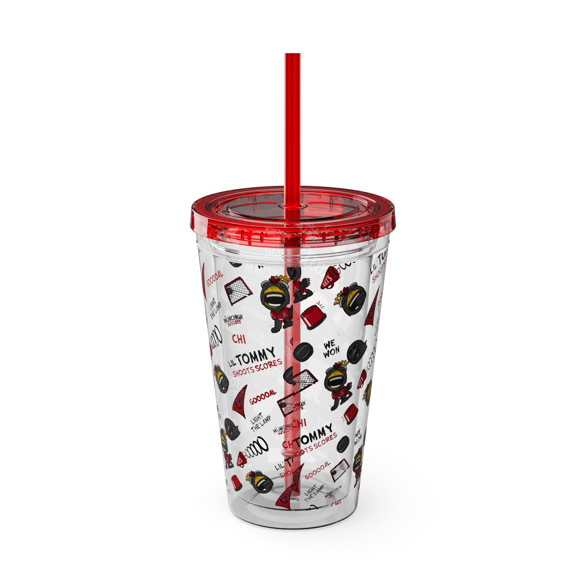 Sunsplash Tumbler with Straw, 16oz - Pattern - Lil' Tommy CHI Hockey