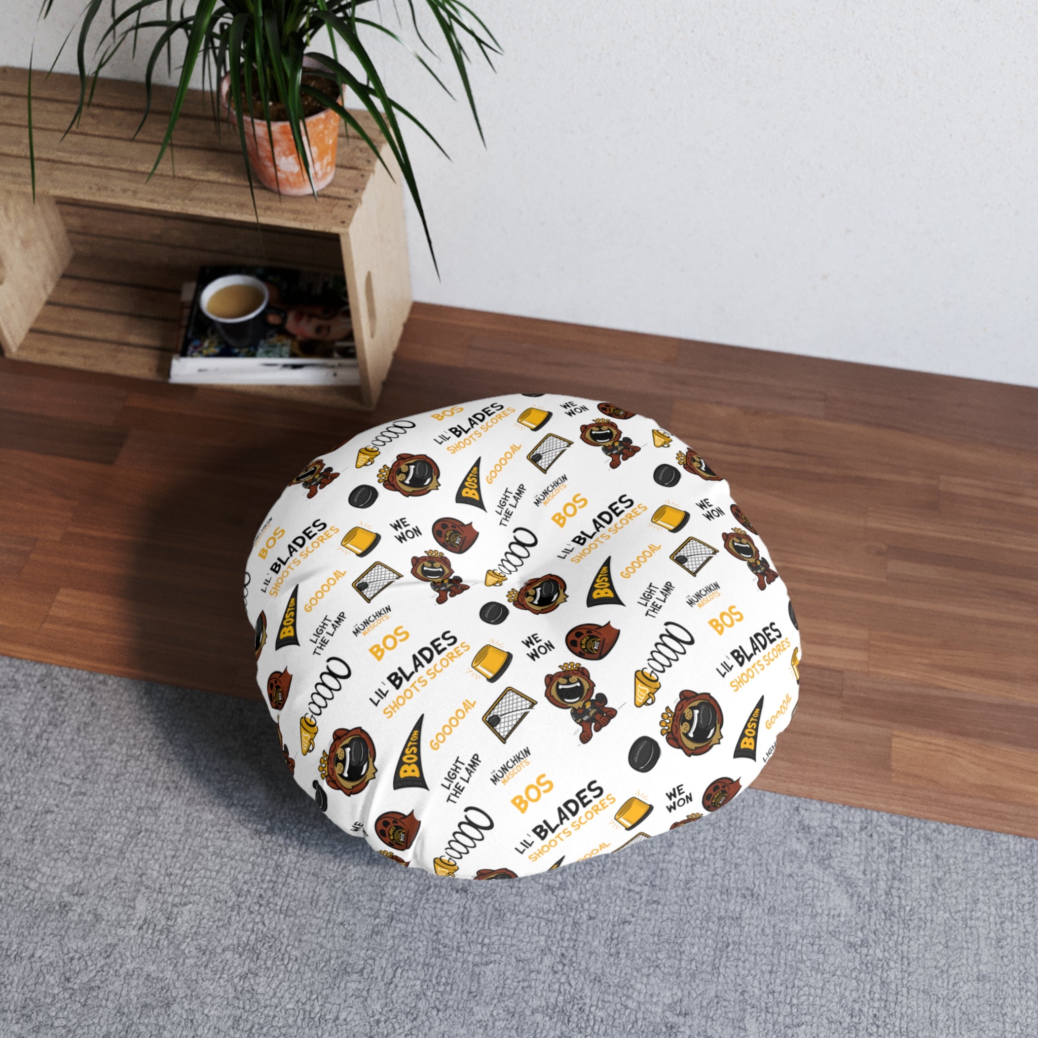 Tufted Floor Pillow, Round - Pattern + Cutest Fan - Lil' Blades BOS Hockey