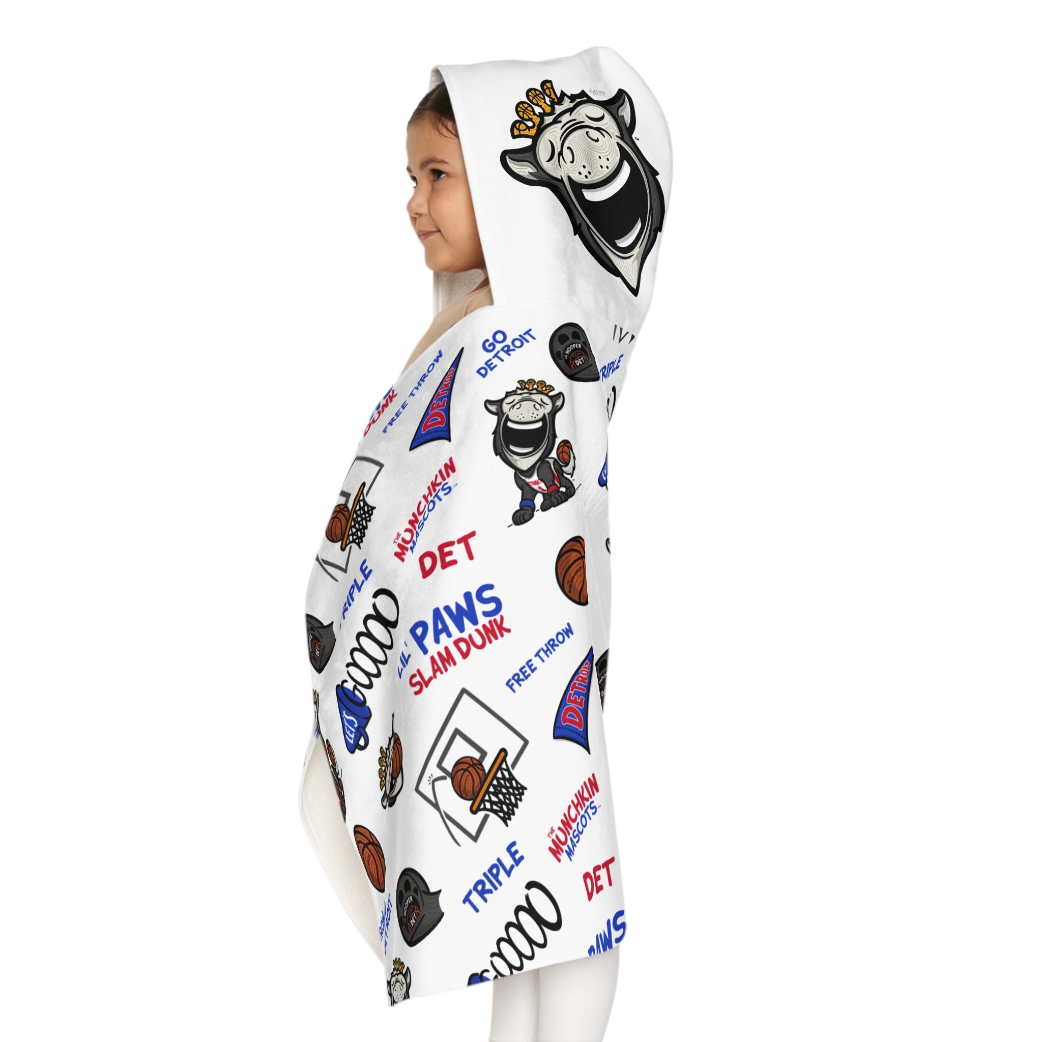 Detroit Basketball Hooded Towel Lil' Hooper Pattern | Hand-Drawn Art | Gifts for Kids