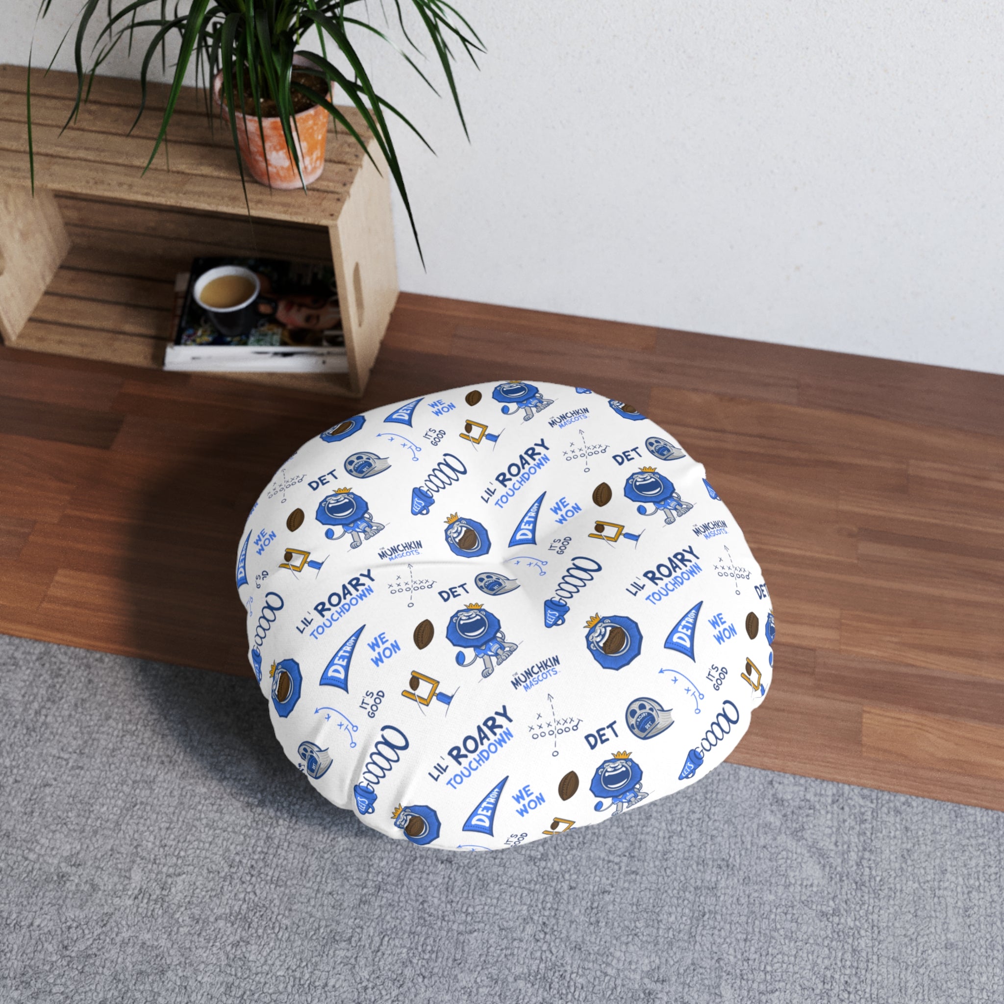 Tufted Floor Pillow, Round - Pattern + Cutest Fan - Lil' Roary DET Football