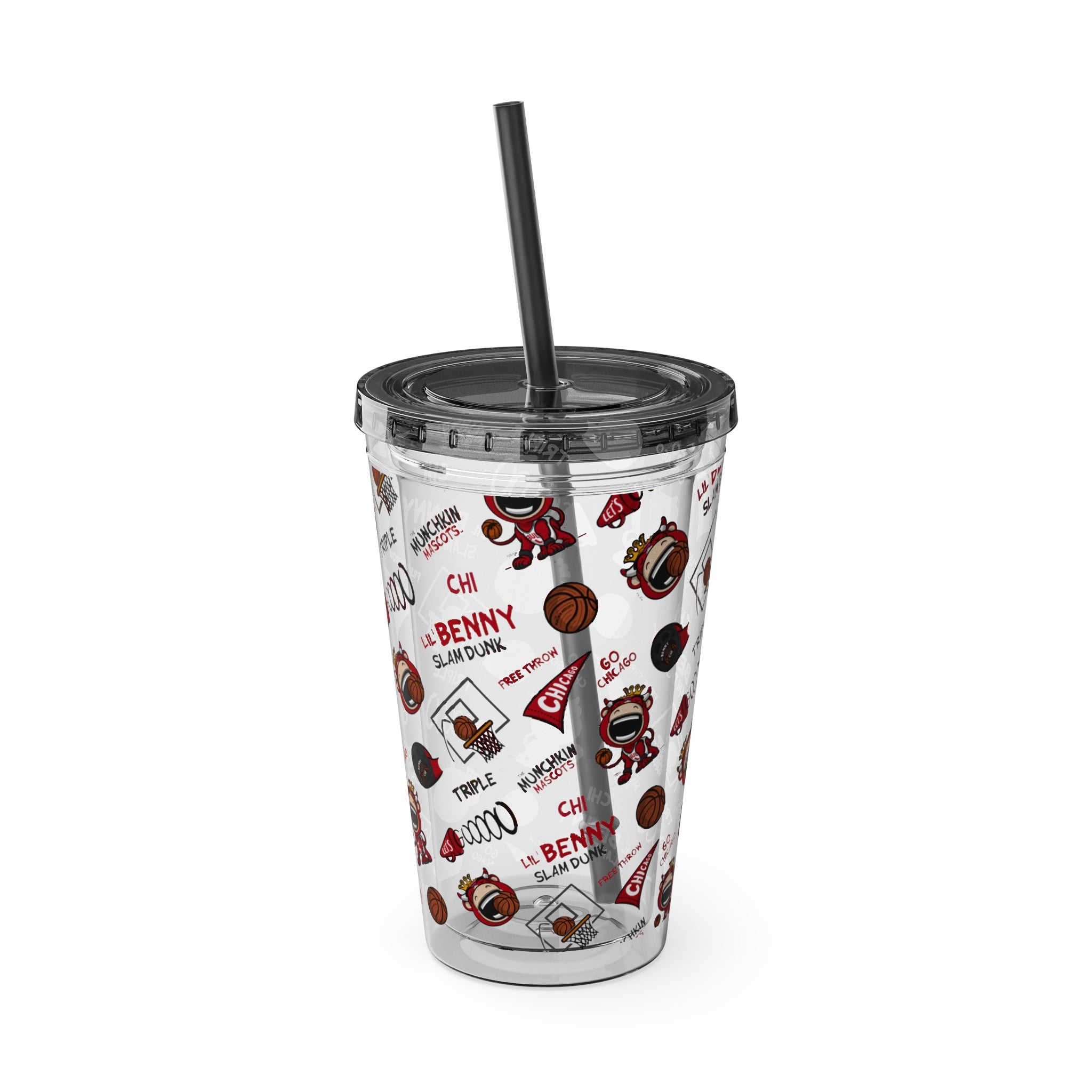 Sunsplash Tumbler with Straw, 16oz - Pattern - Lil' Benny CHI Basketball