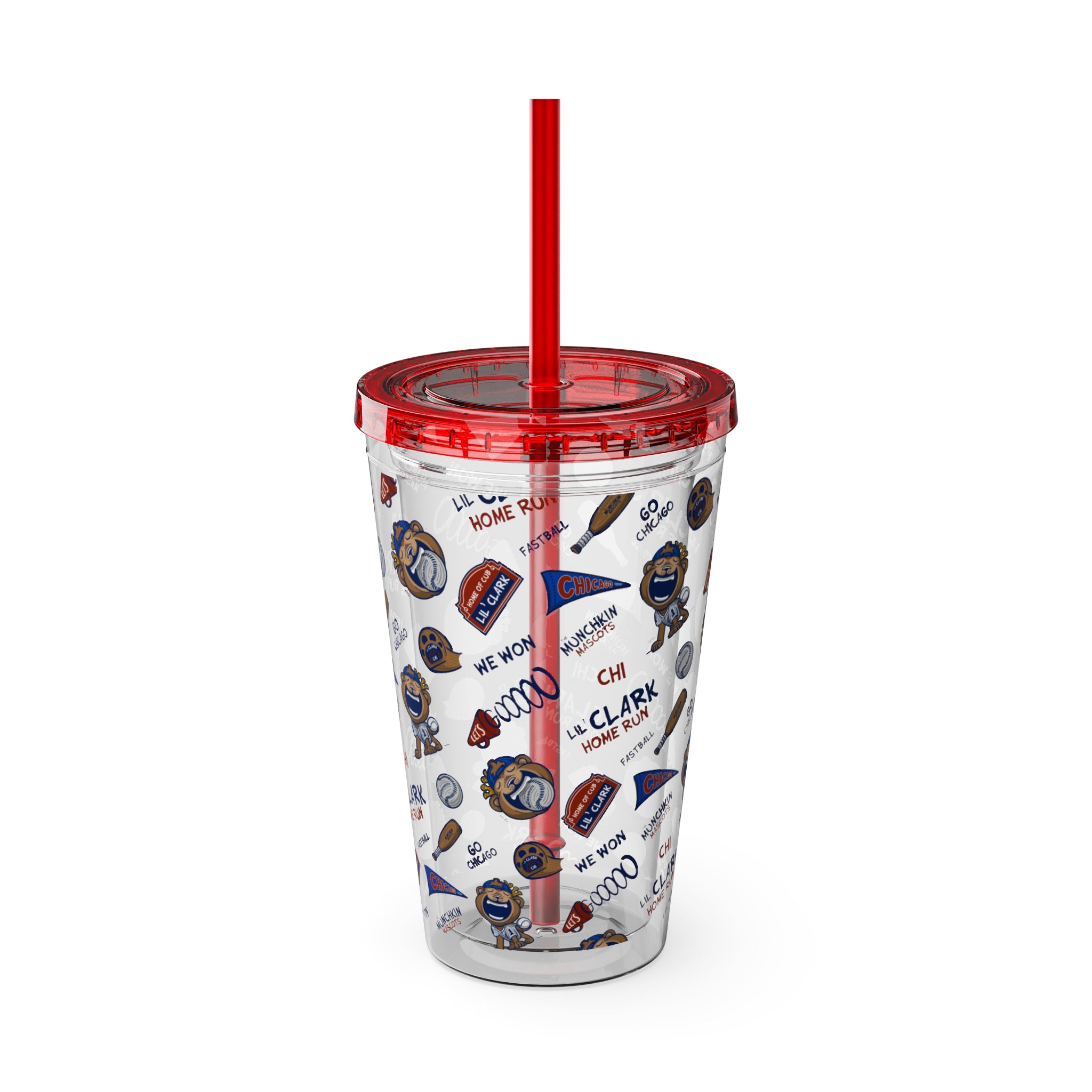 Sunsplash Tumbler with Straw, 16oz - Pattern - Lil' Clark CHI Baseball