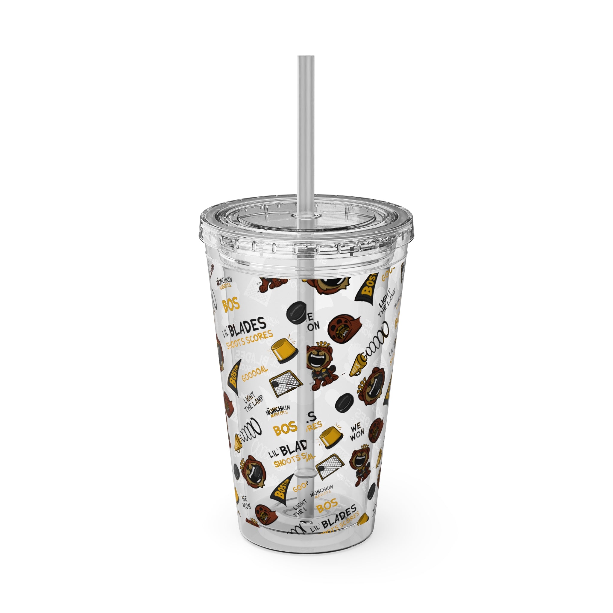 Sunsplash Tumbler with Straw, 16oz - Pattern - Lil' Blades BOS Hockey