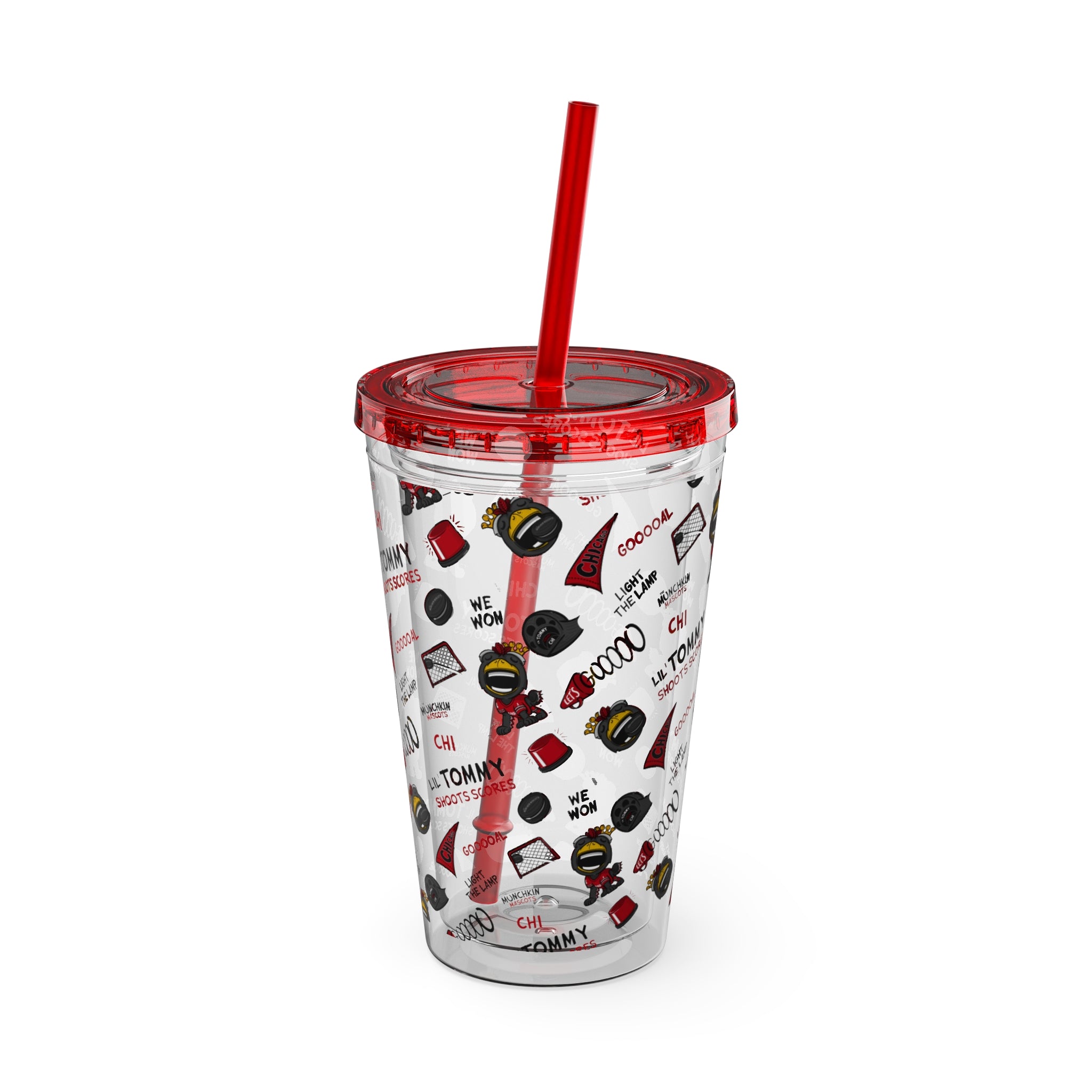 Sunsplash Tumbler with Straw, 16oz - Pattern - Lil' Tommy CHI Hockey