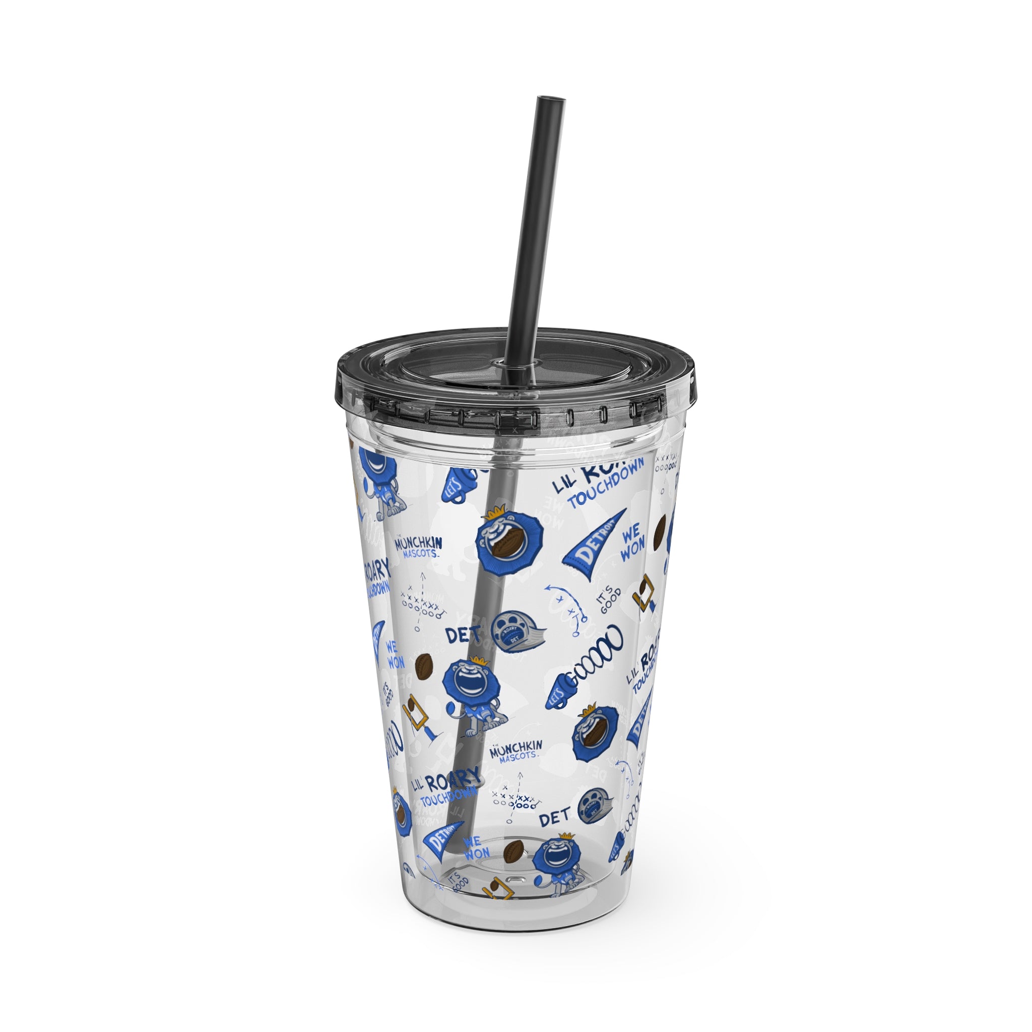 Sunsplash Tumbler with Straw, 16oz - Pattern - Lil' Roary DET Football