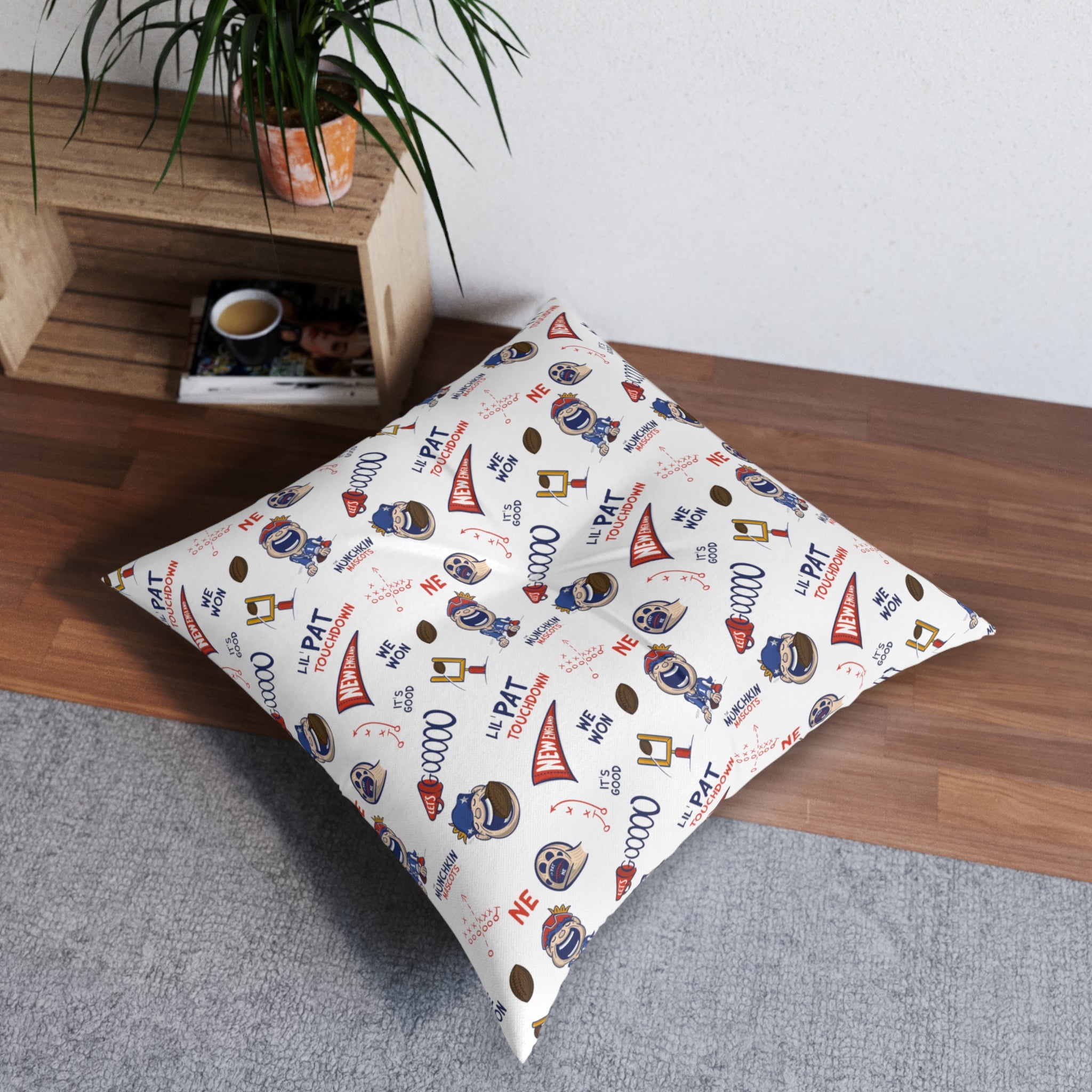 Tufted Floor Pillow, Square - Pattern + Future - Lil' Pat NE Football