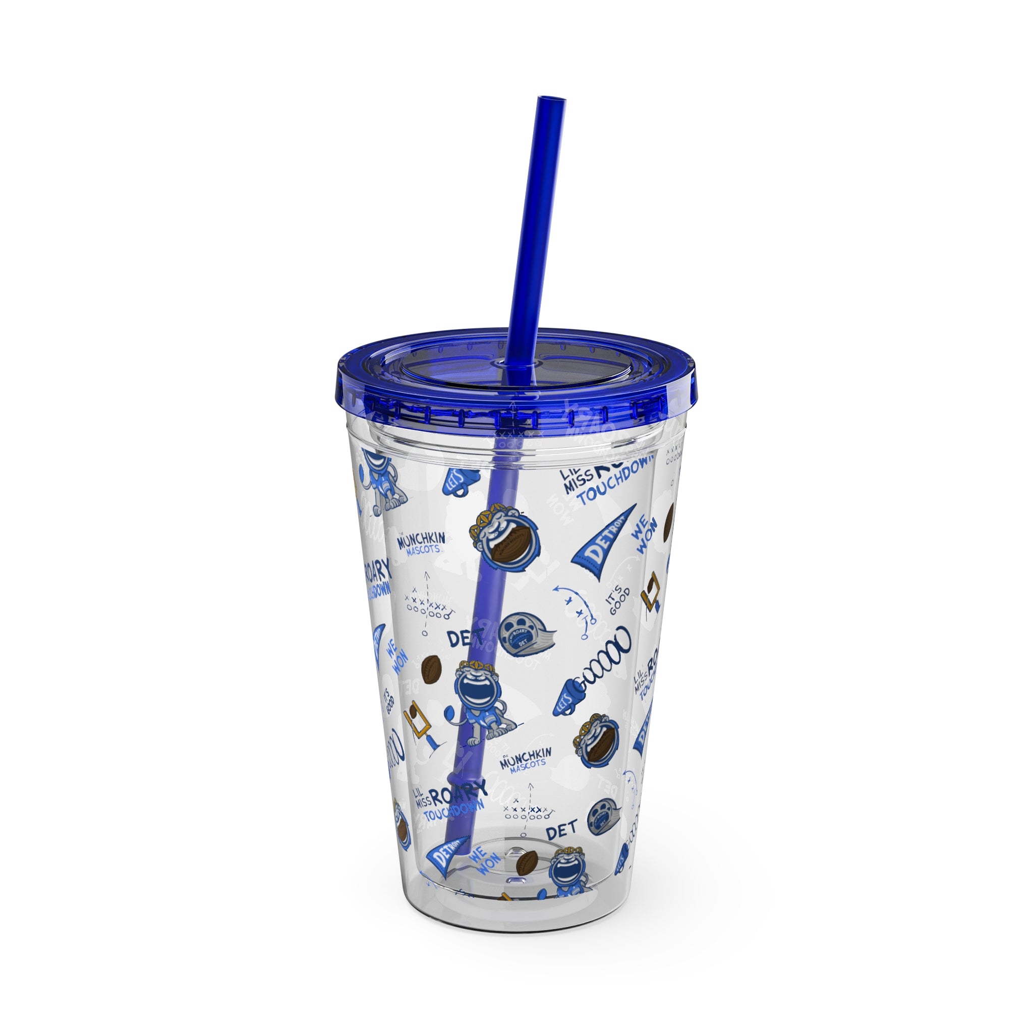 Sunsplash Tumbler with Straw, 16oz - Pattern - Lil' Miss Roary DET Football