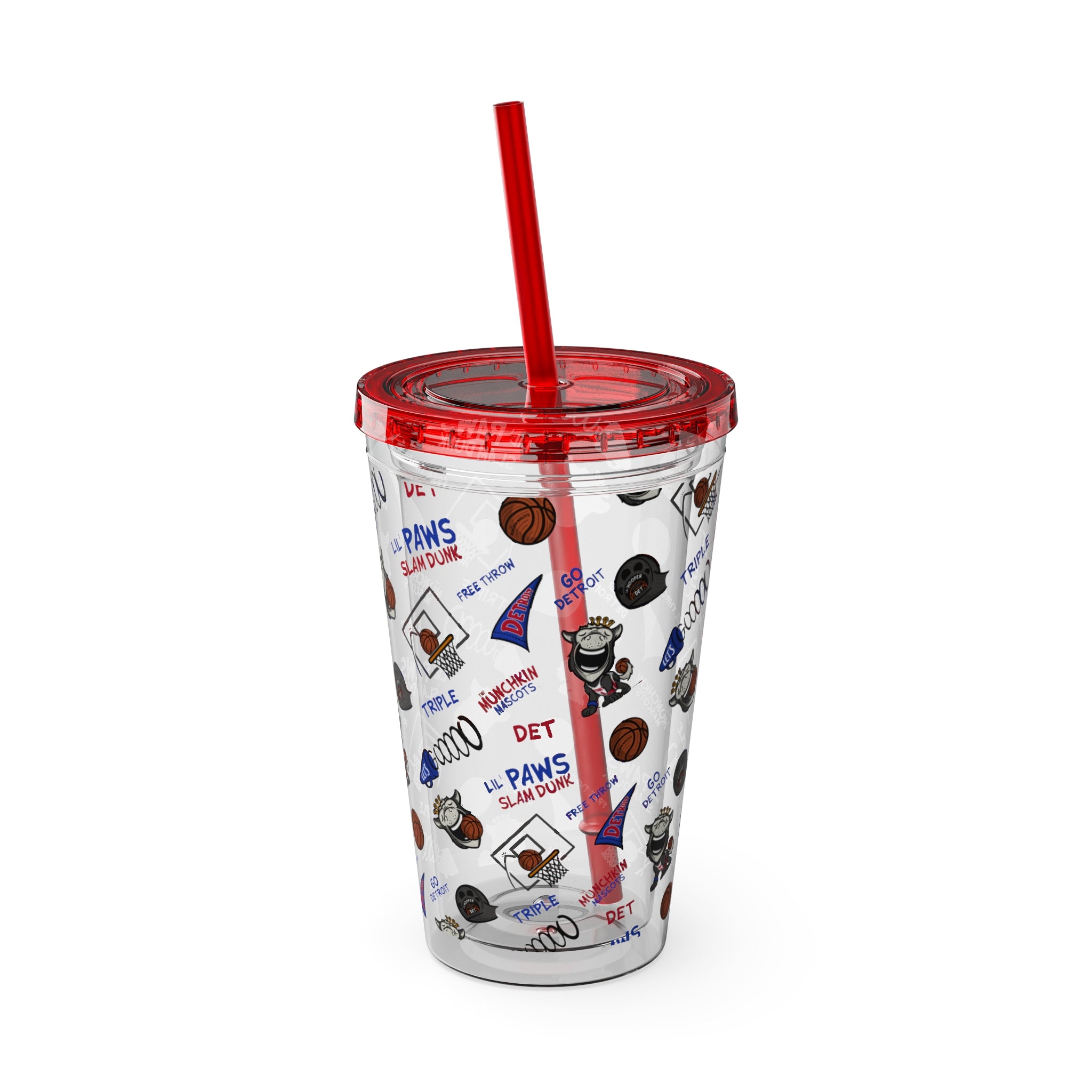 Sunsplash Tumbler with Straw, 16oz - Pattern - Lil' Hooper DET Basketball