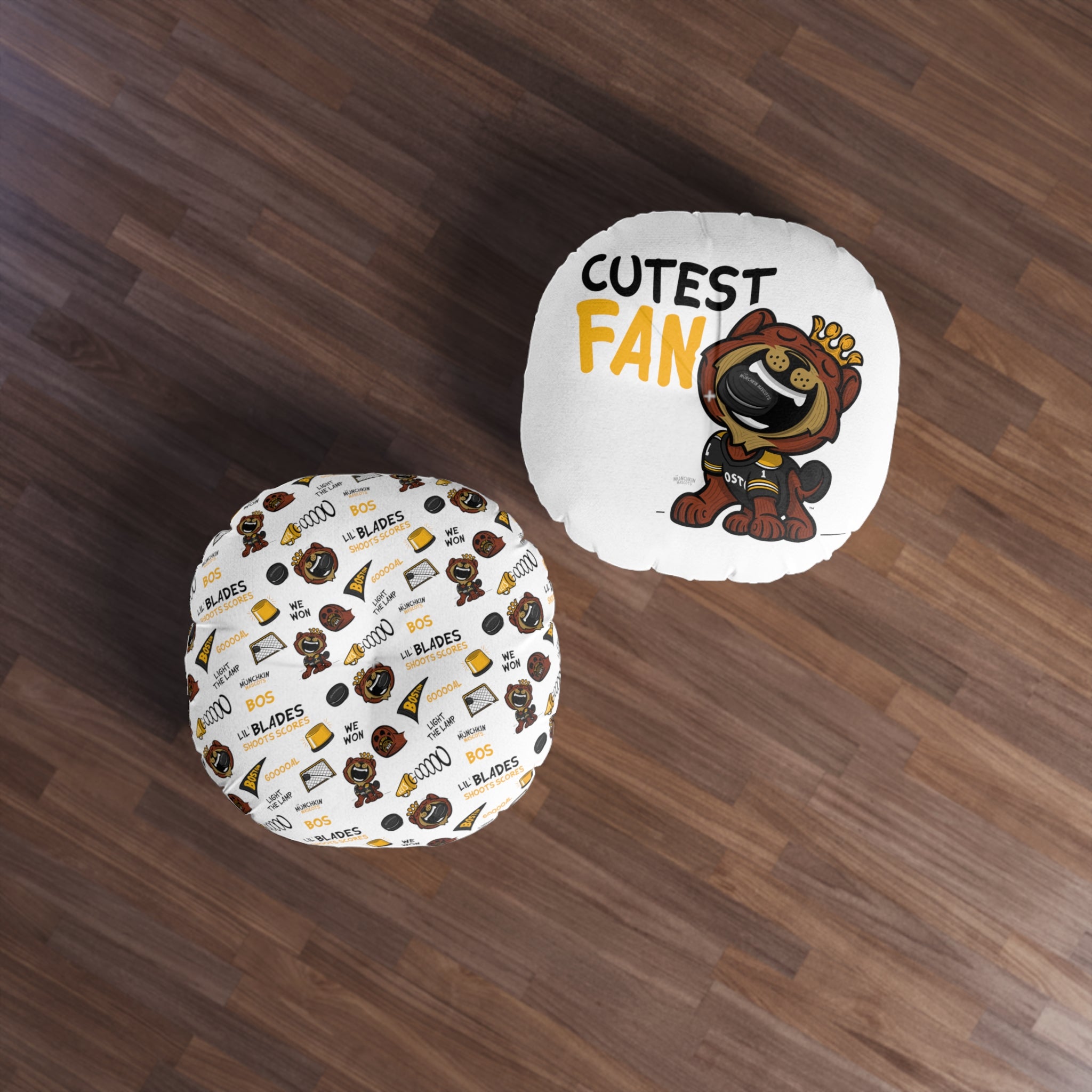 Tufted Floor Pillow, Round - Pattern + Cutest Fan - Lil' Blades BOS Hockey