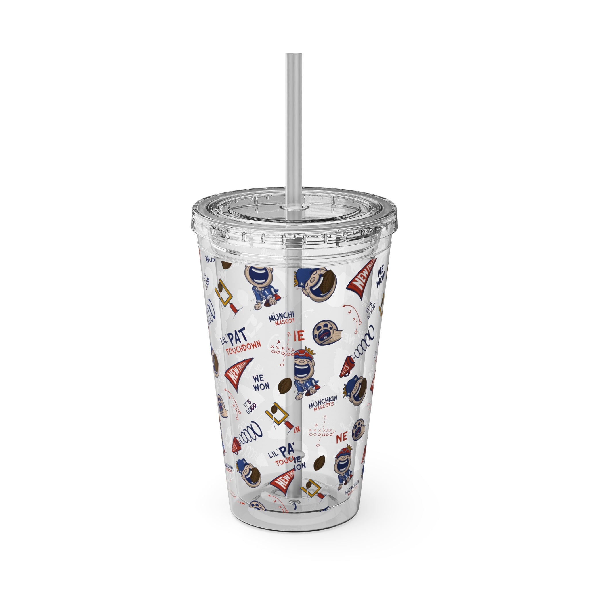 Sunsplash Tumbler with Straw, 16oz - Pattern - Lil' Pat NE Football