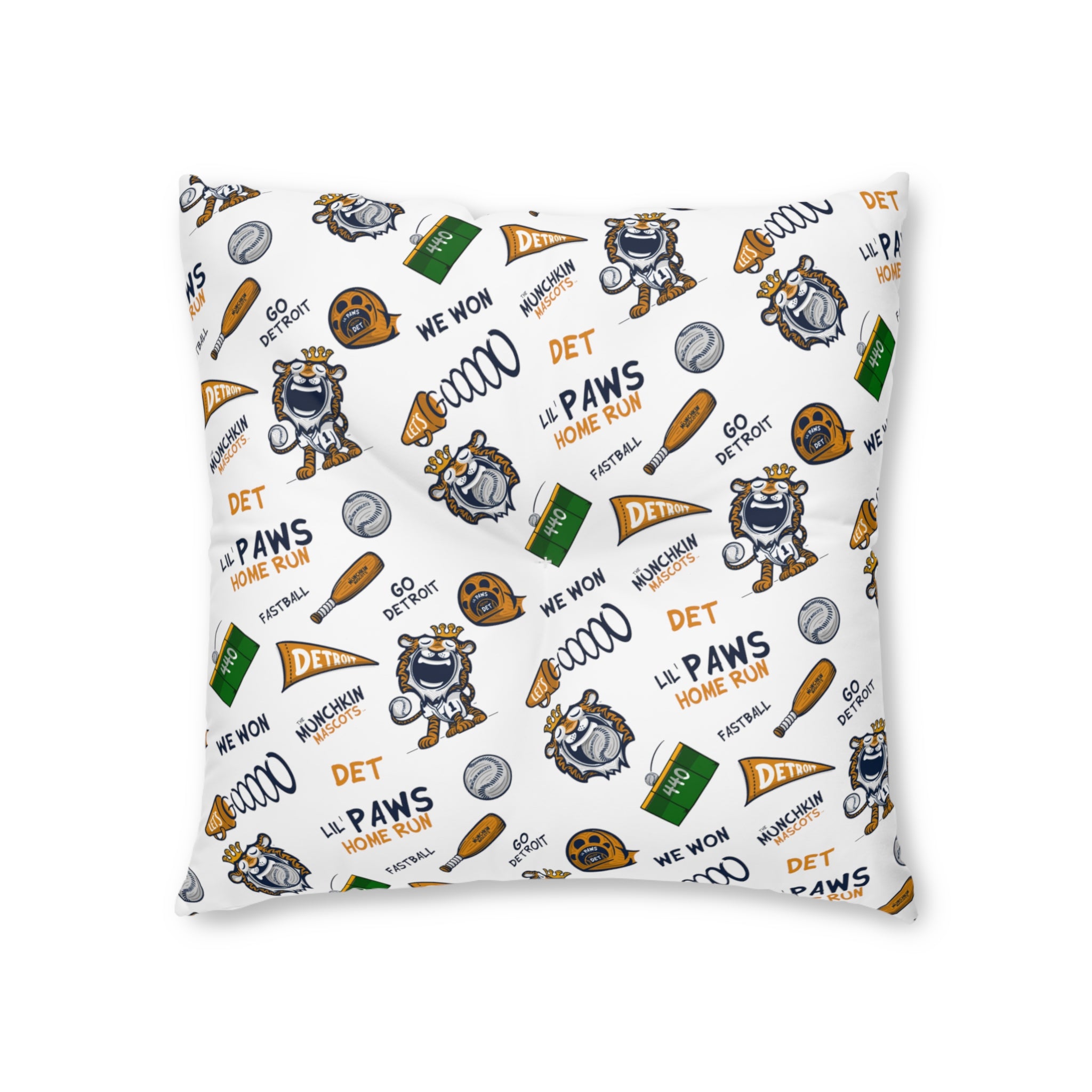 Tufted Floor Pillow, Square - Pattern + Future - Lil' Paws DET Baseball